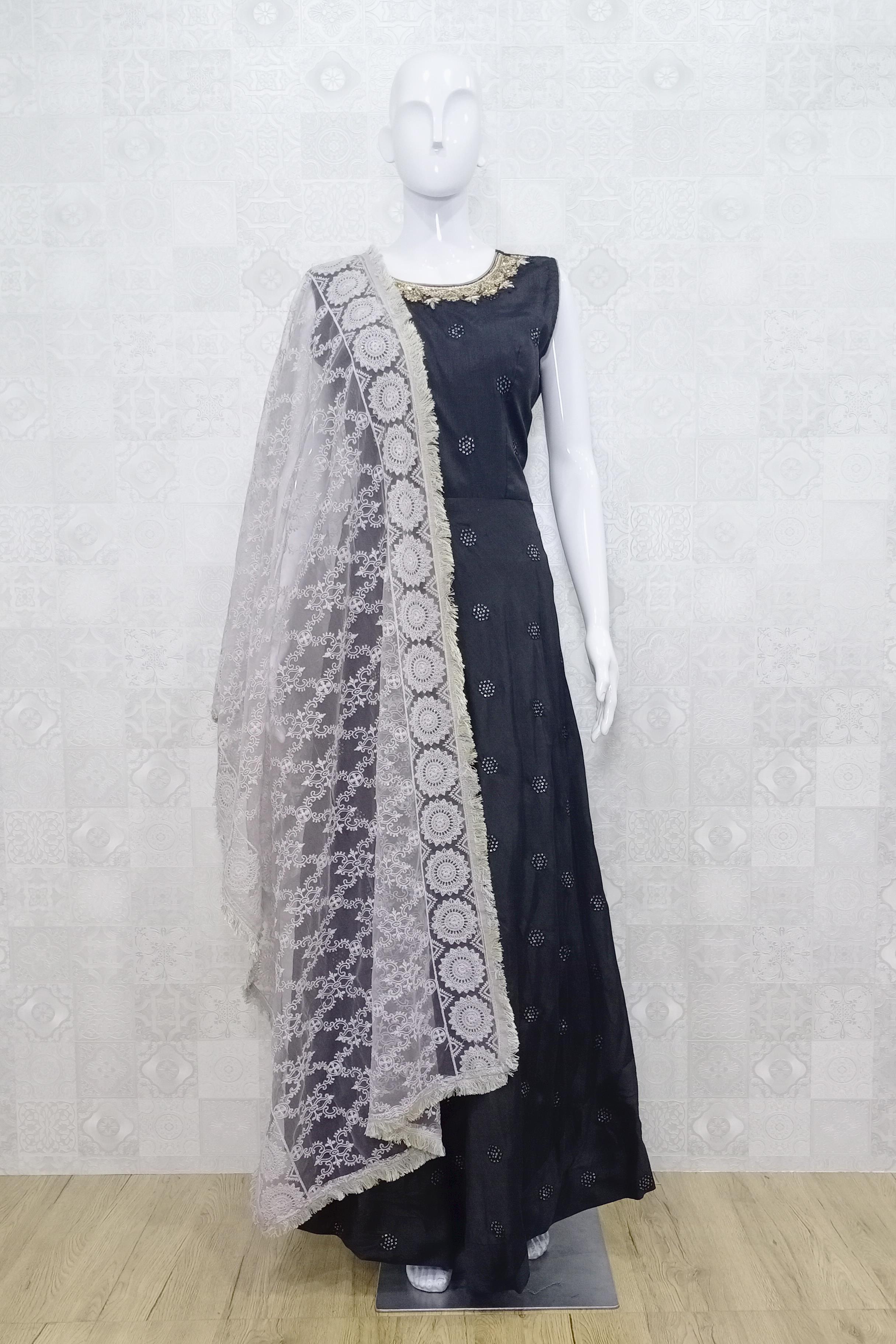 Buy Black Sequins Work Georgette Festival Wear Gown With Dupatta From Zeel  Clothing.