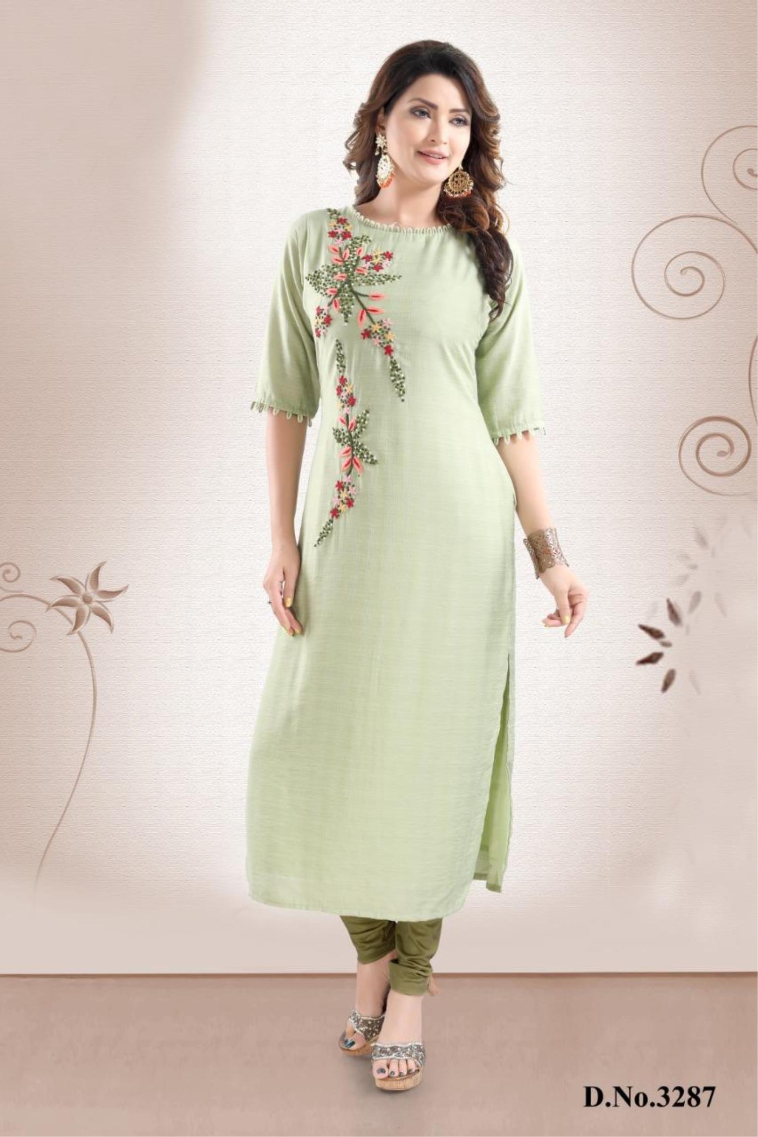 Designer Partywear Light Grey Heavy Indo Cotton Straight Kurti -- Miraamall  - USA UK Canada