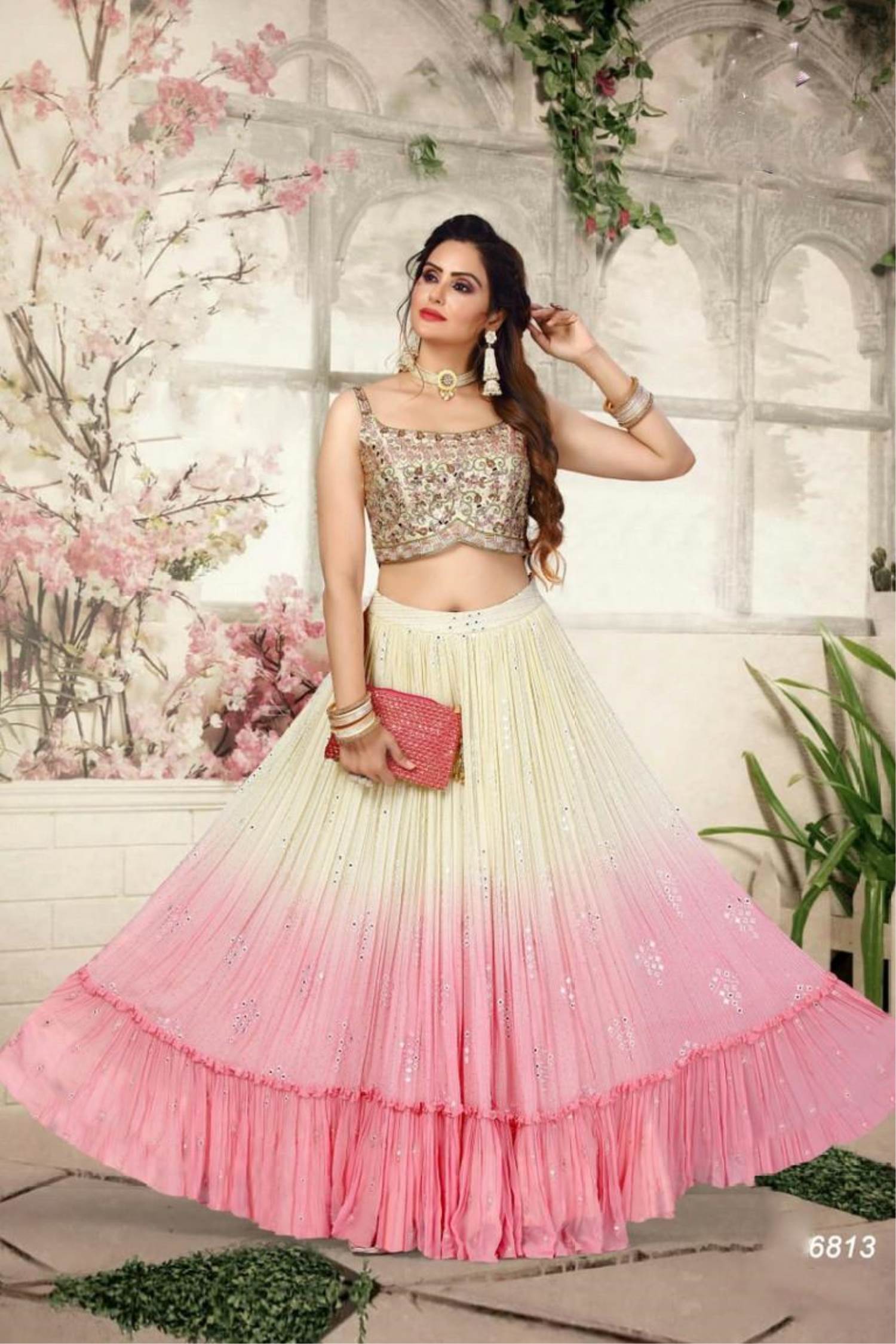 Pink and off white lehenga choli cheap