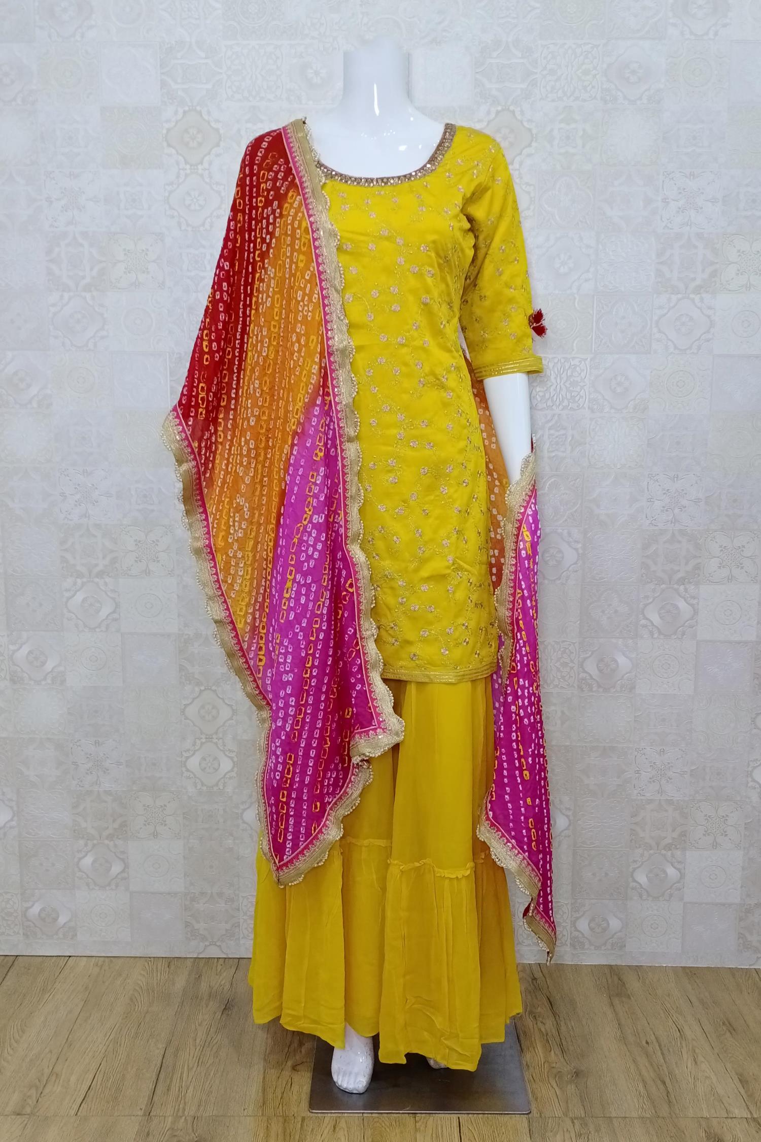 Yellow Color Party Wear Gharara Suit With Bandhni Dupatta :: ANOKHI FASHION