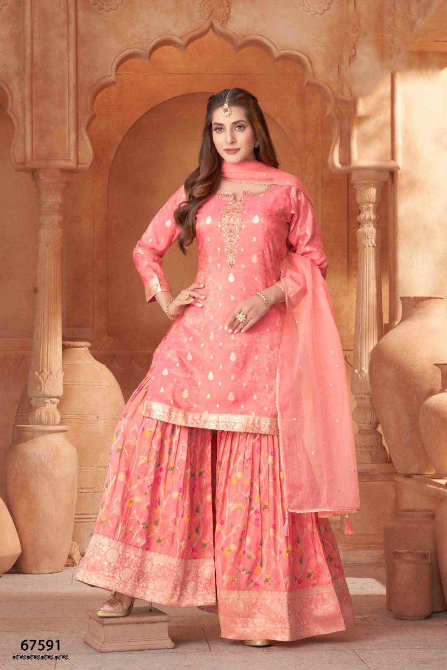 Peach Color Party Wear Designer Gharara Suit ANOKHI FASHION