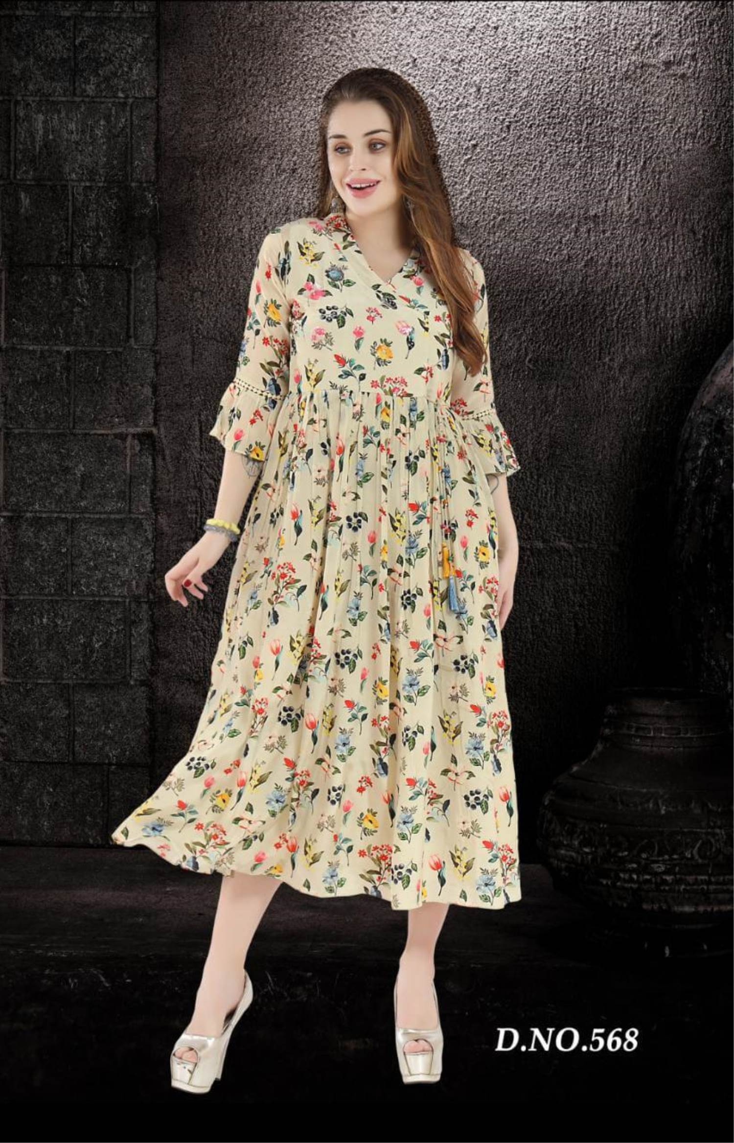 Printed cream and peach cotton kurti set - G3-WPS02556 | G3nxt.com