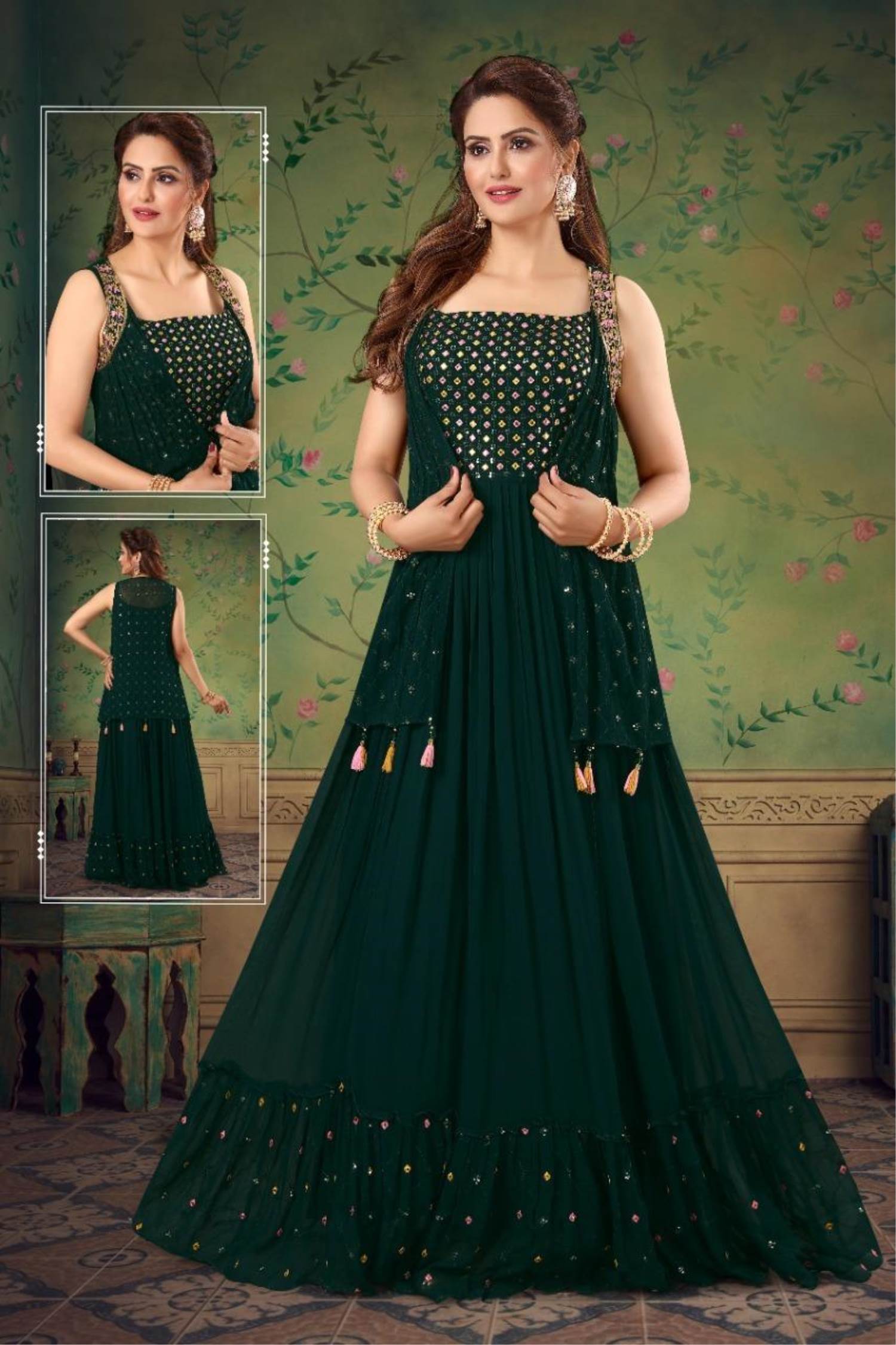 Sequence Work Black Anarkali Gown With Patola Print Koti – tapee.in