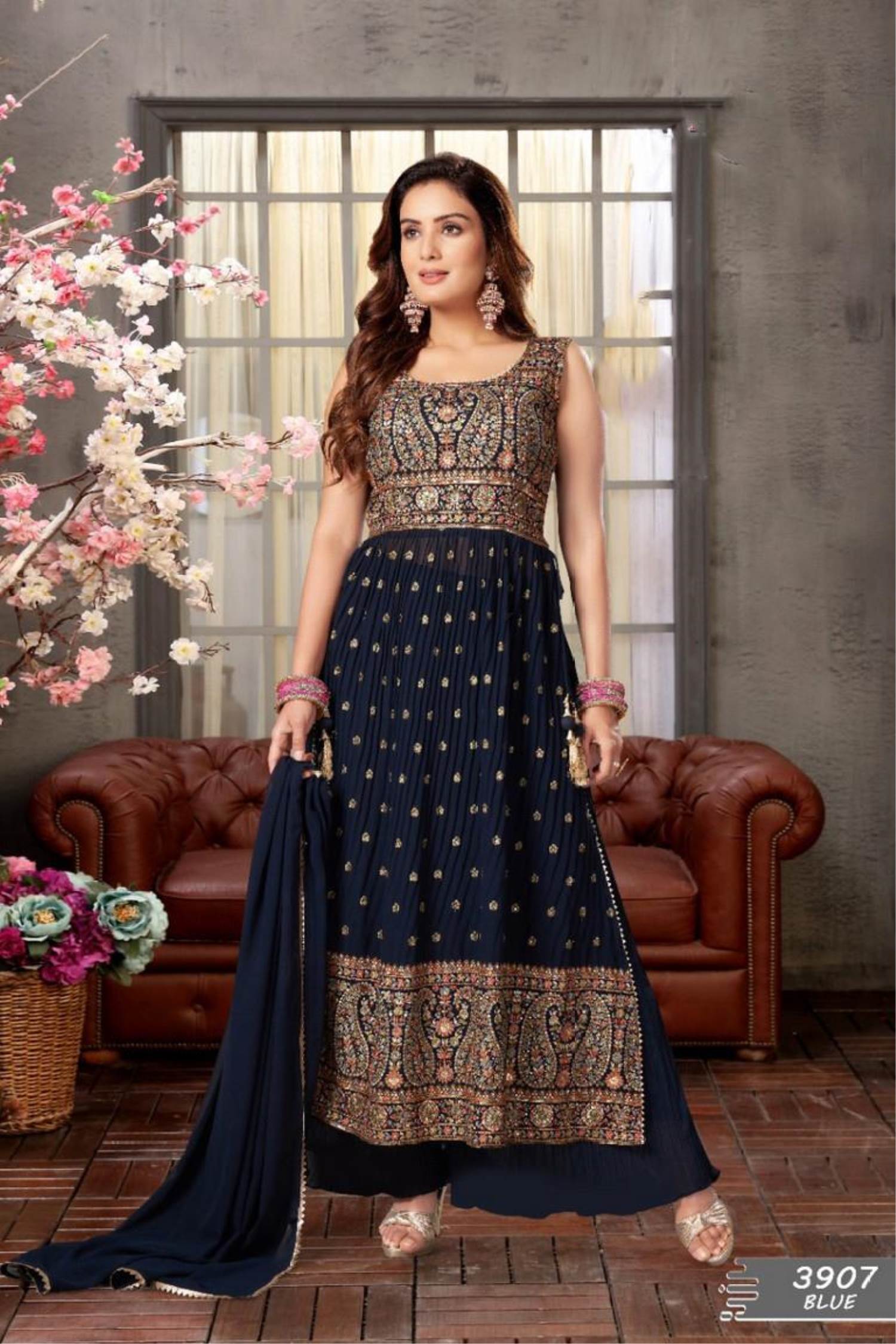 Buy Online Designer Blue Color Faux Georgette Codding Embroidery work Suit  From Fashion Bazar At Best Price.