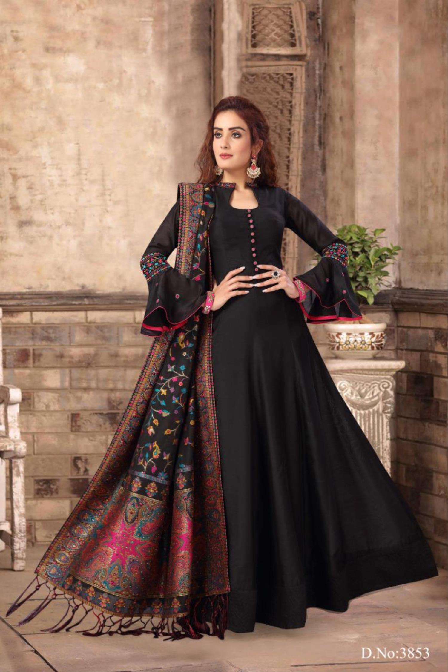 Black Gown for Party Net with Dupatta  black long gown