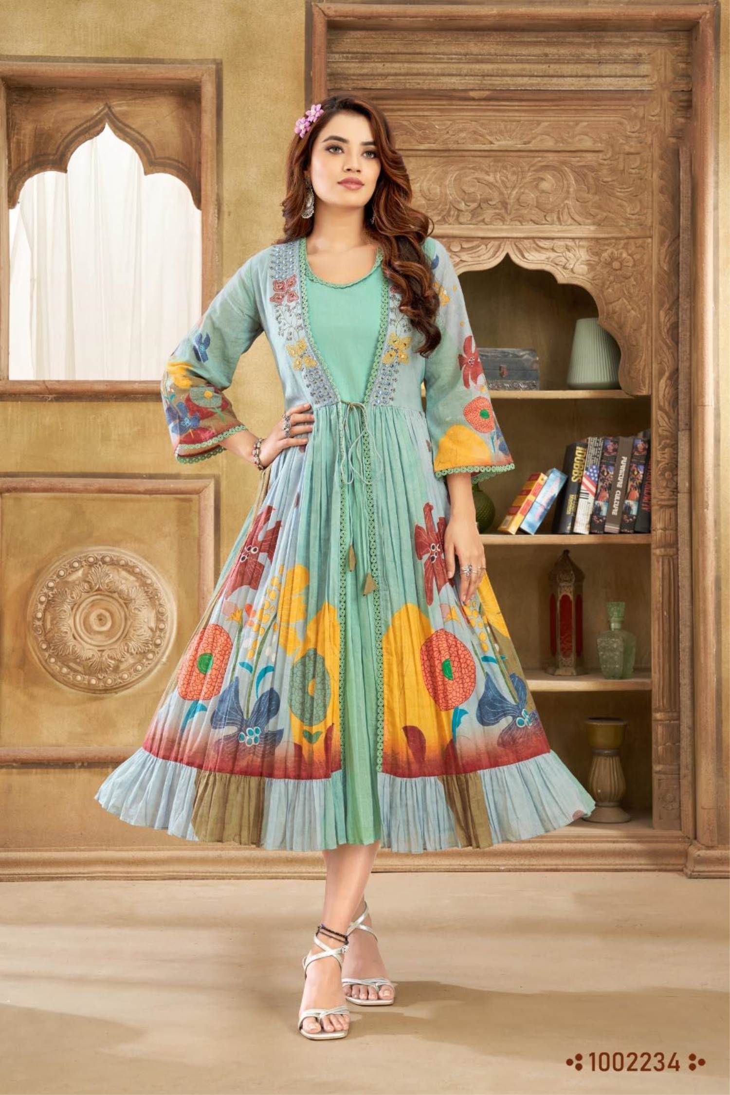 Sea Green Color Party Wear Designer Gown Kurti :: ANOKHI FASHION