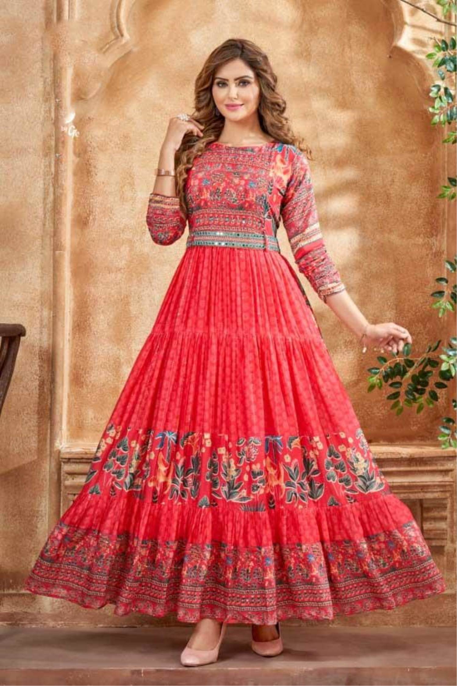 Limelight - Georgette Heavy Handwork Long Gown Kurti With Inner at Rs 1450  in Surat