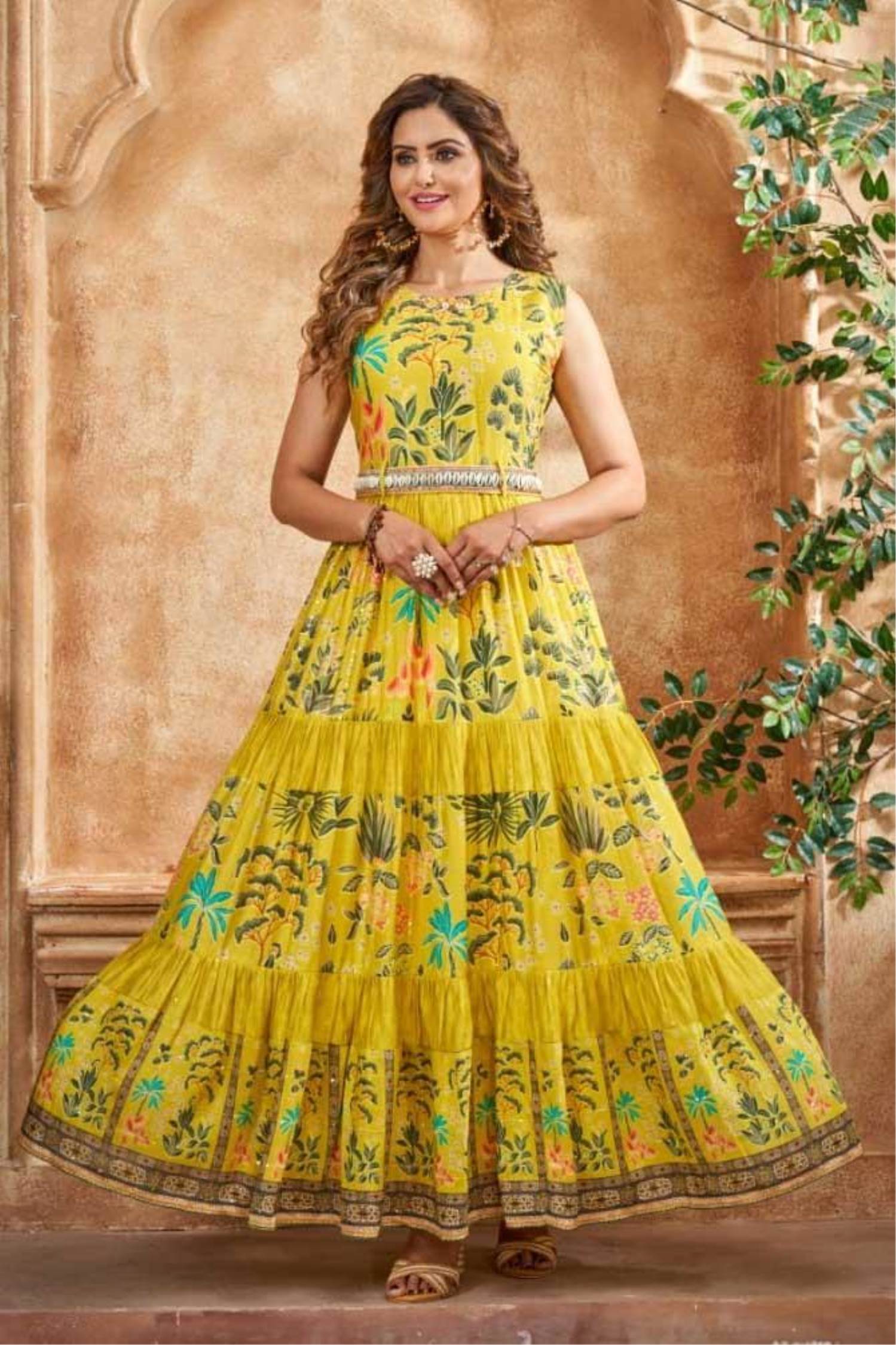 Yellow colour party outlet wear dresses