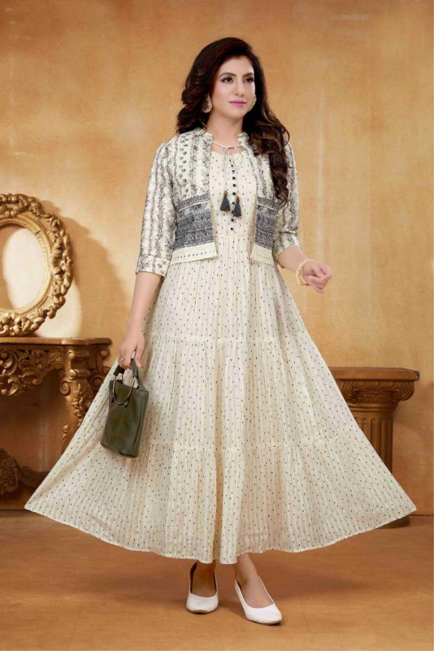 Shop Cream Boat Neck Organza Gown Party Wear Online at Best Price | Cbazaar