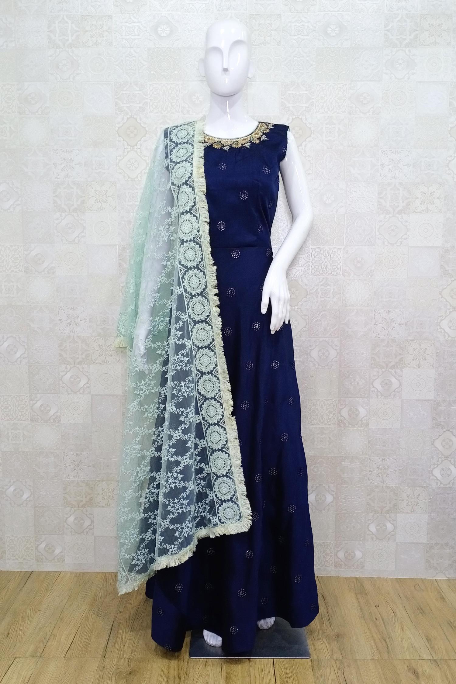 blue gown with dupatta