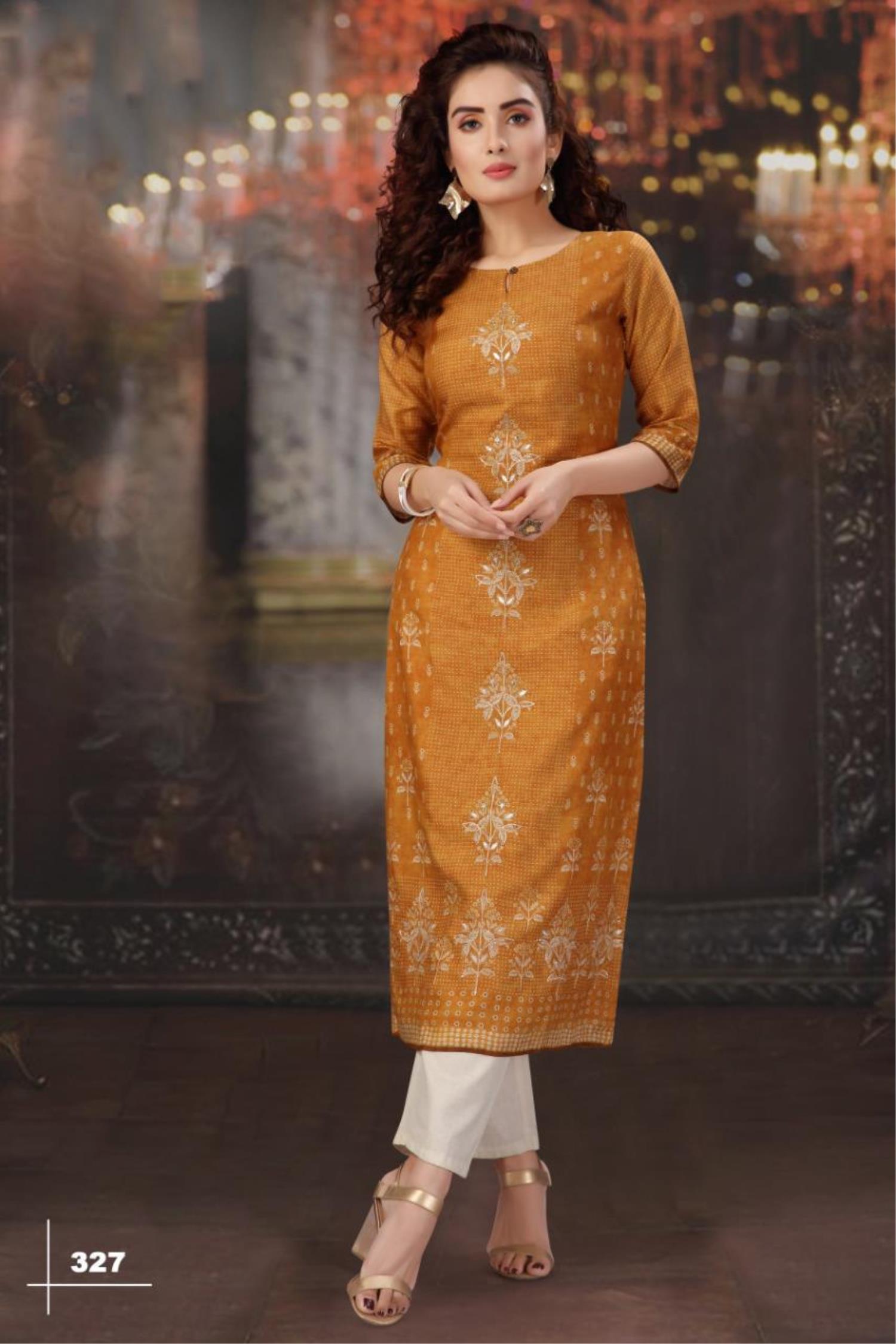 Mustard Color Party Wear Straight Kurti ANOKHI FASHION