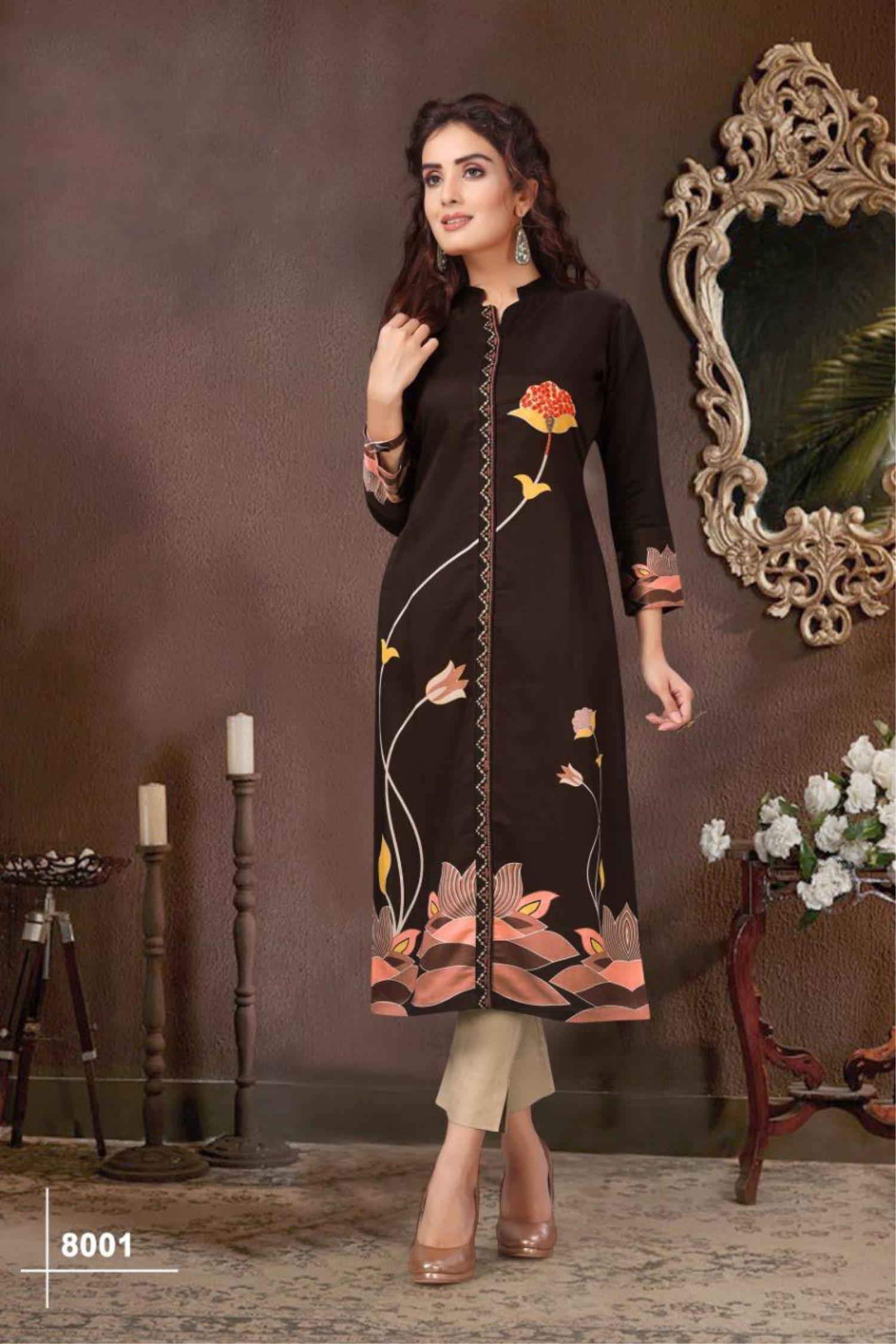 Brown Color Party Wear Printed Straight Kurti ANOKHI FASHION