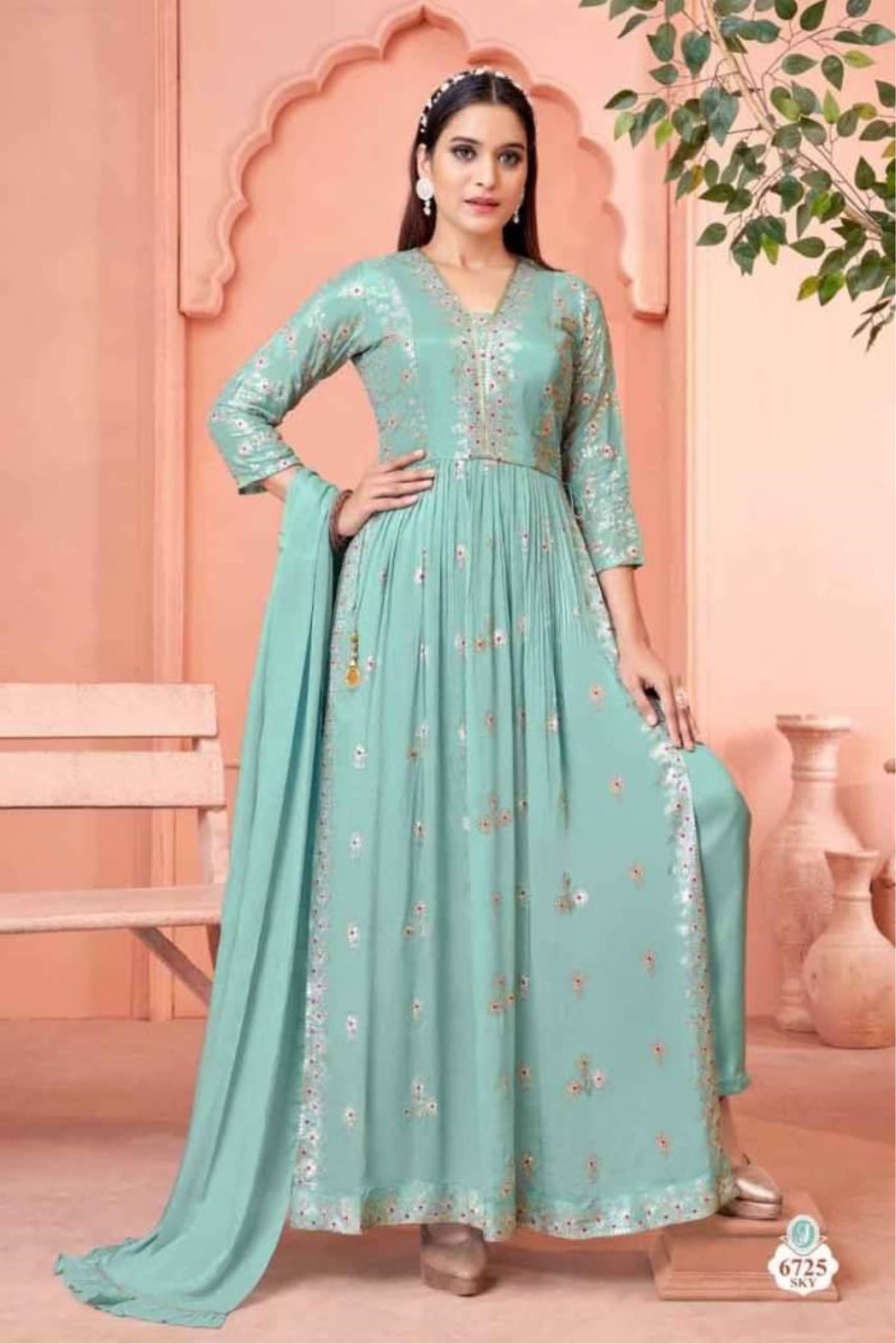 Gown Embroidered Designer Indo Western Suit In Charming Tan Color From  Bridal Ethnic at Rs 3995 in Surat