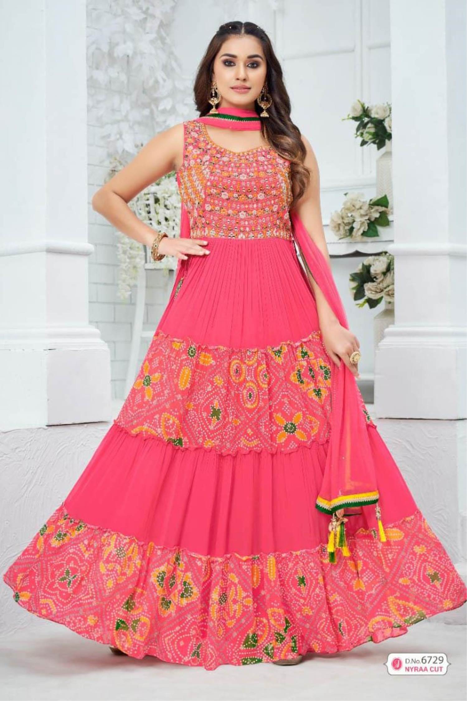 Opulent Gajari Pink Colored Partywear Tapetta Gown