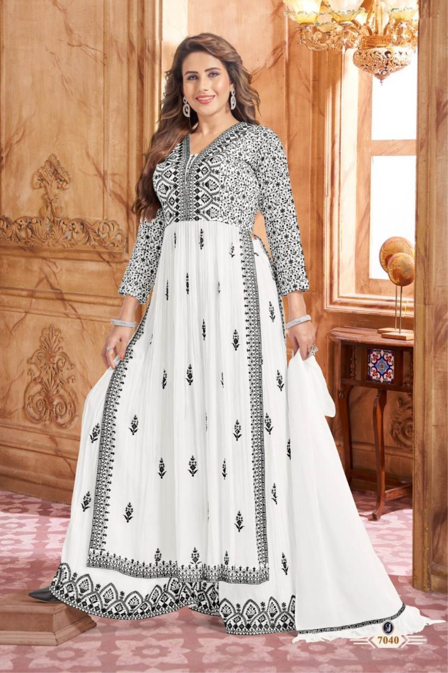 New Party Wear Floral Printed Multicolor White Anarkali Suit Pant Kurti  Dupatta | eBay