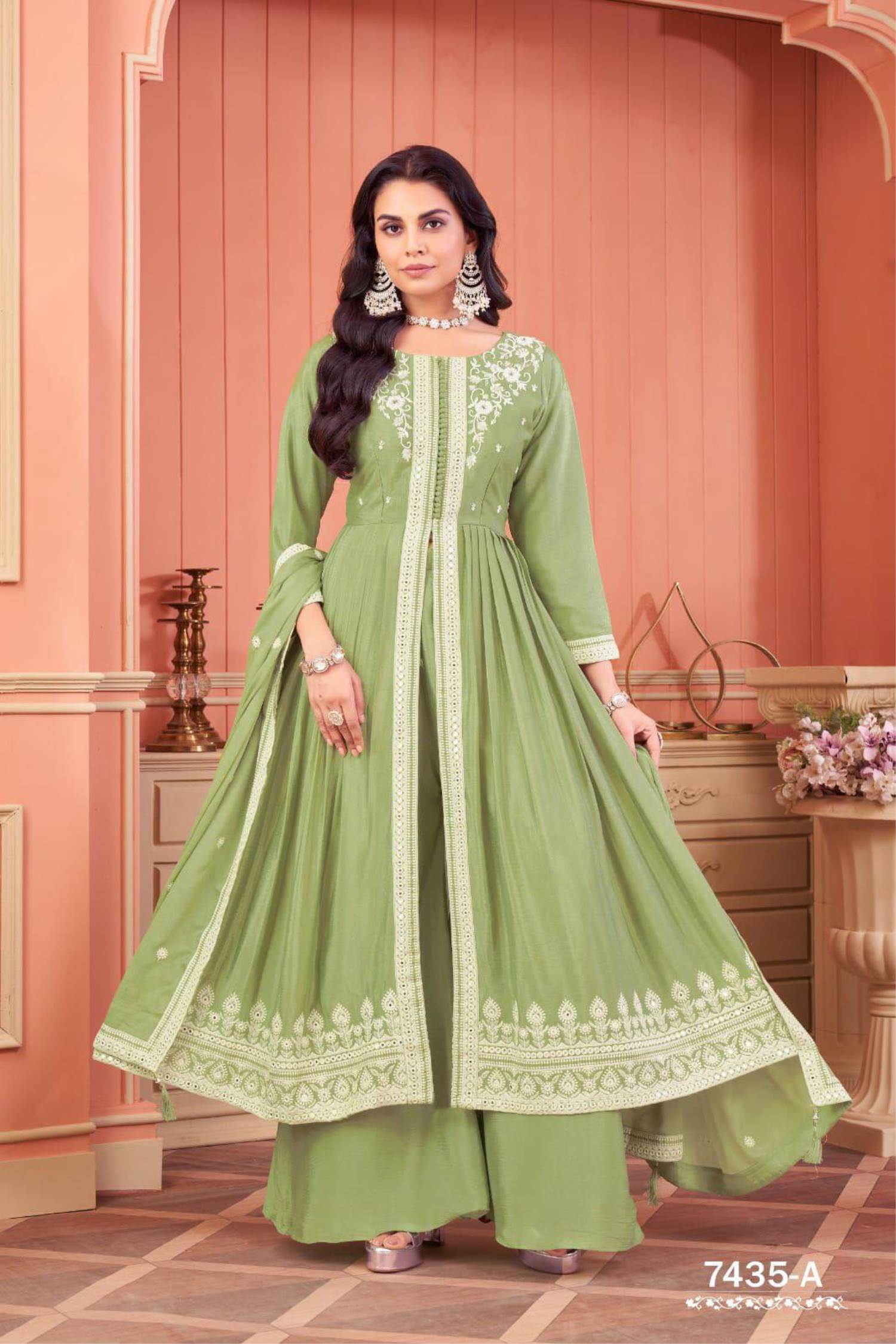 Green color plazo suit 2025