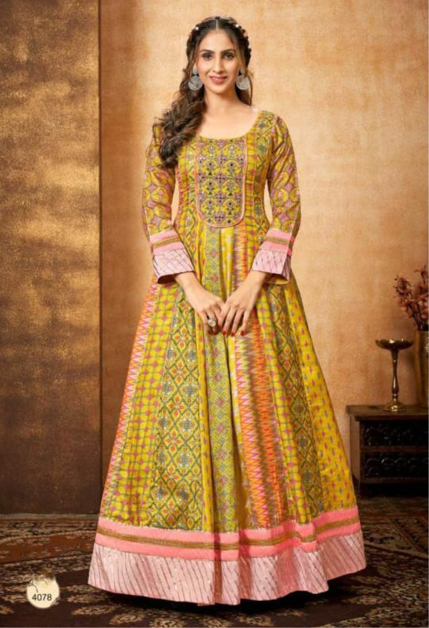 yellow color party wear dress