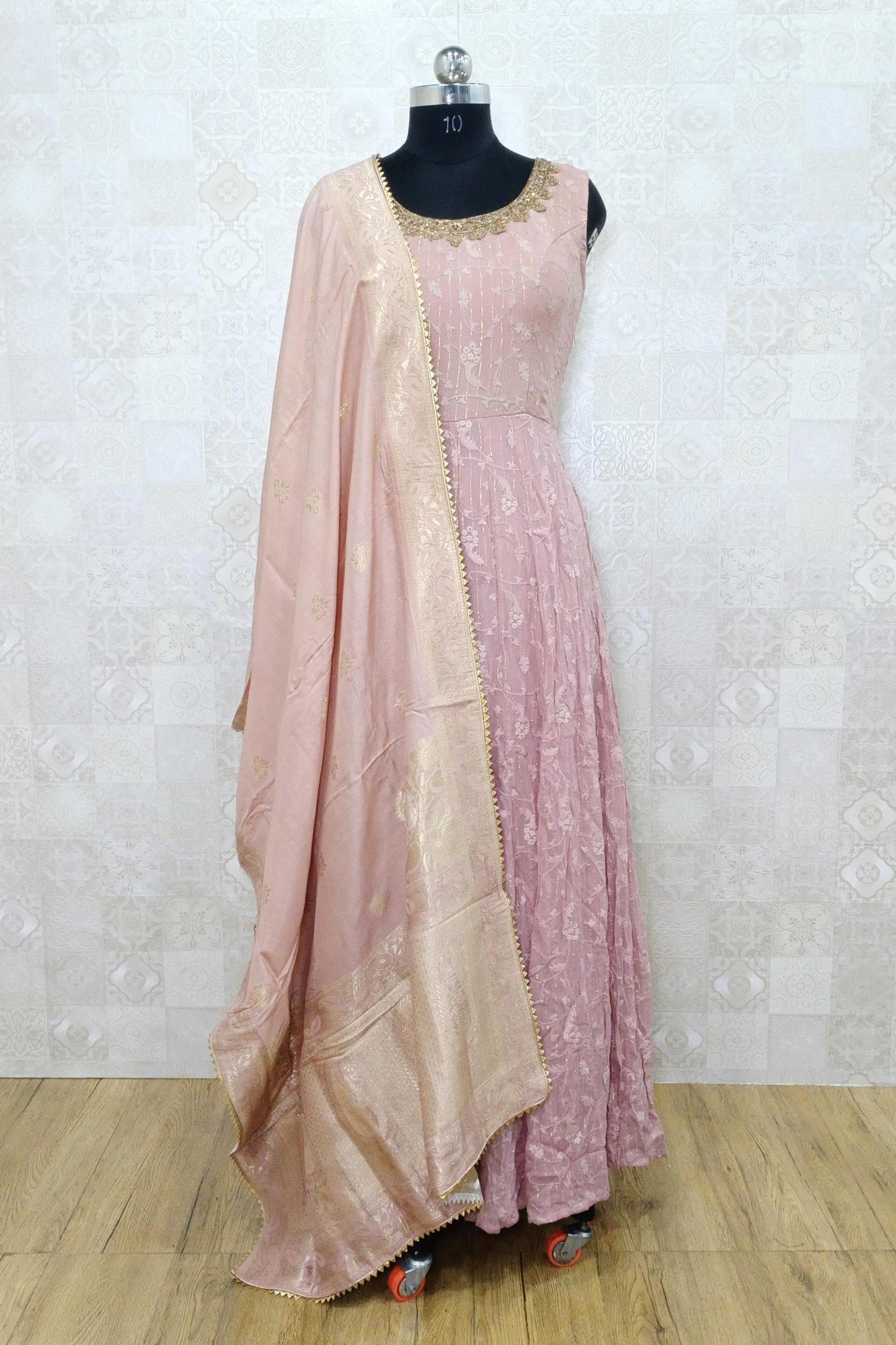 peach colour gown with dupatta