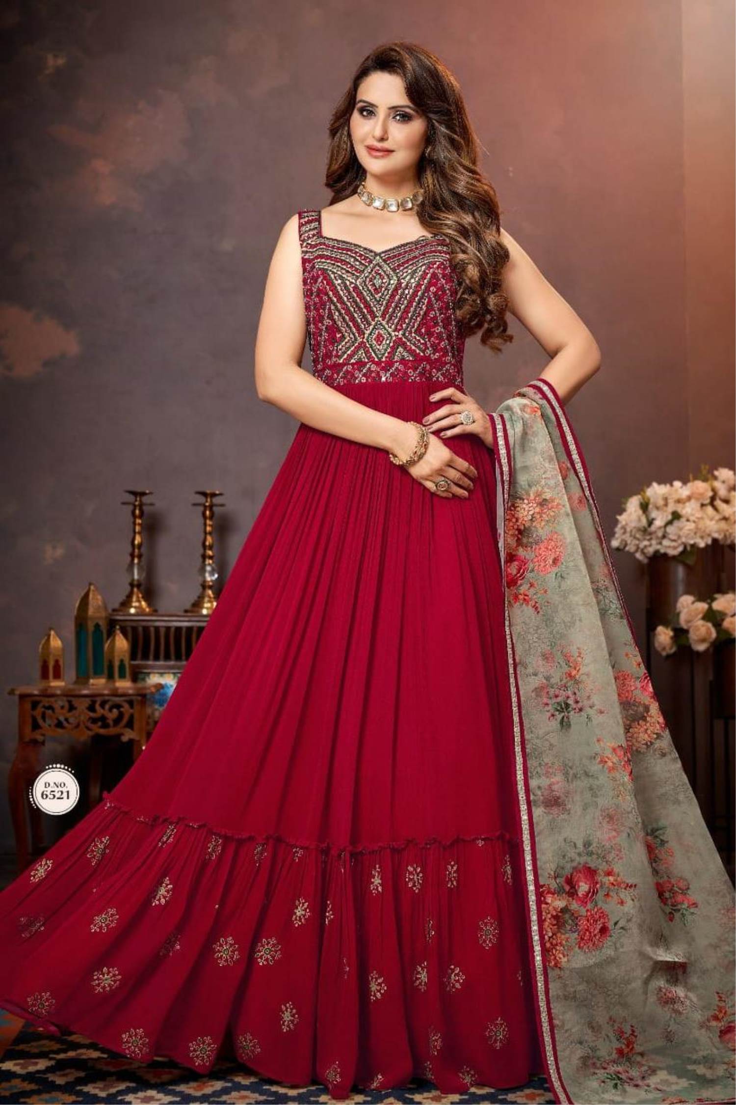 Buy JETHVA Maroon Colour Anarkali Long Gown For Girls And Women (L,Maroon)  at Amazon.in