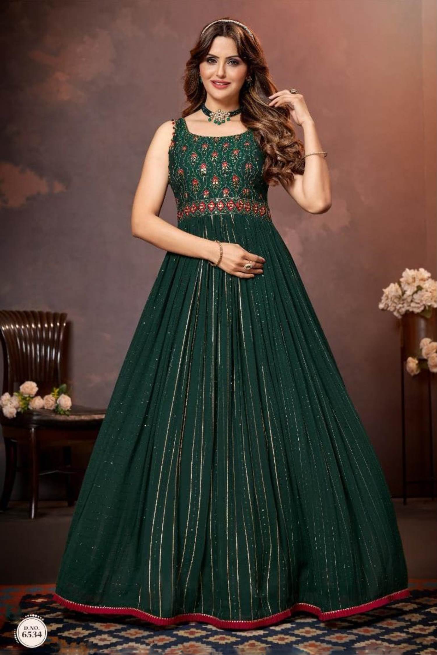 Buy Velvet Bottle Green Gown Online in India @Mohey - Indo Western for Women