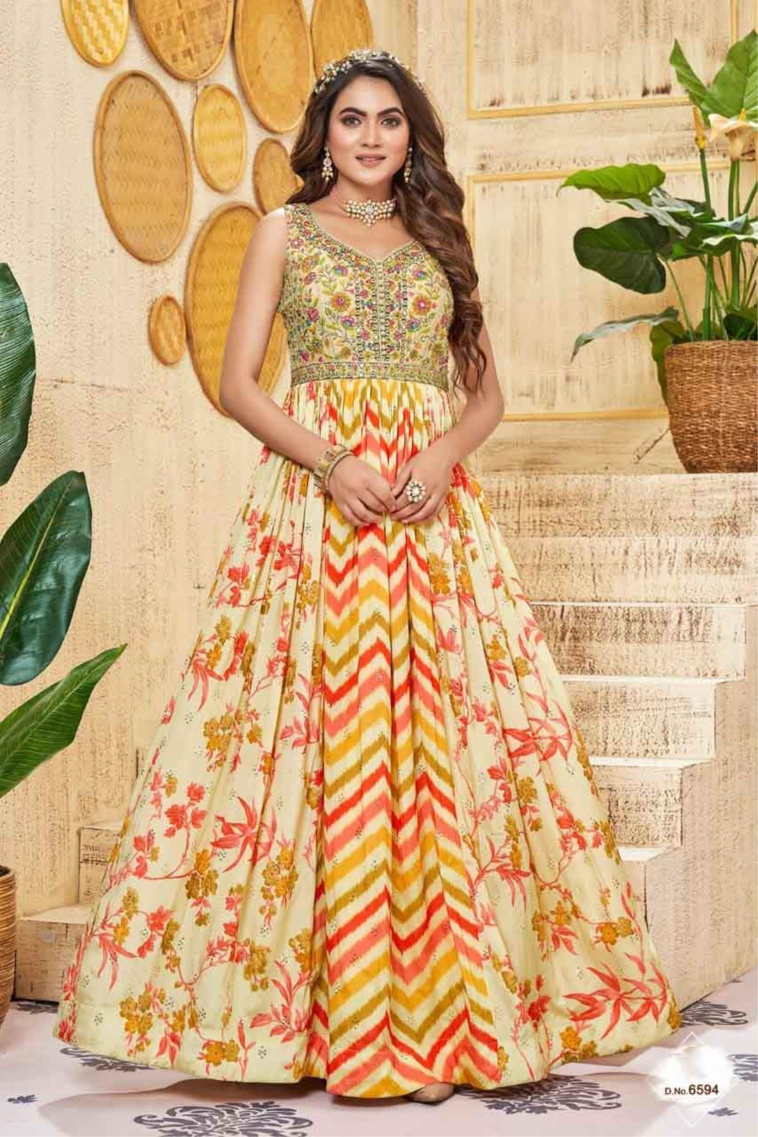 Dark Yellow Color Georgette Base Ruffle Style Designer Jacket Style Gown