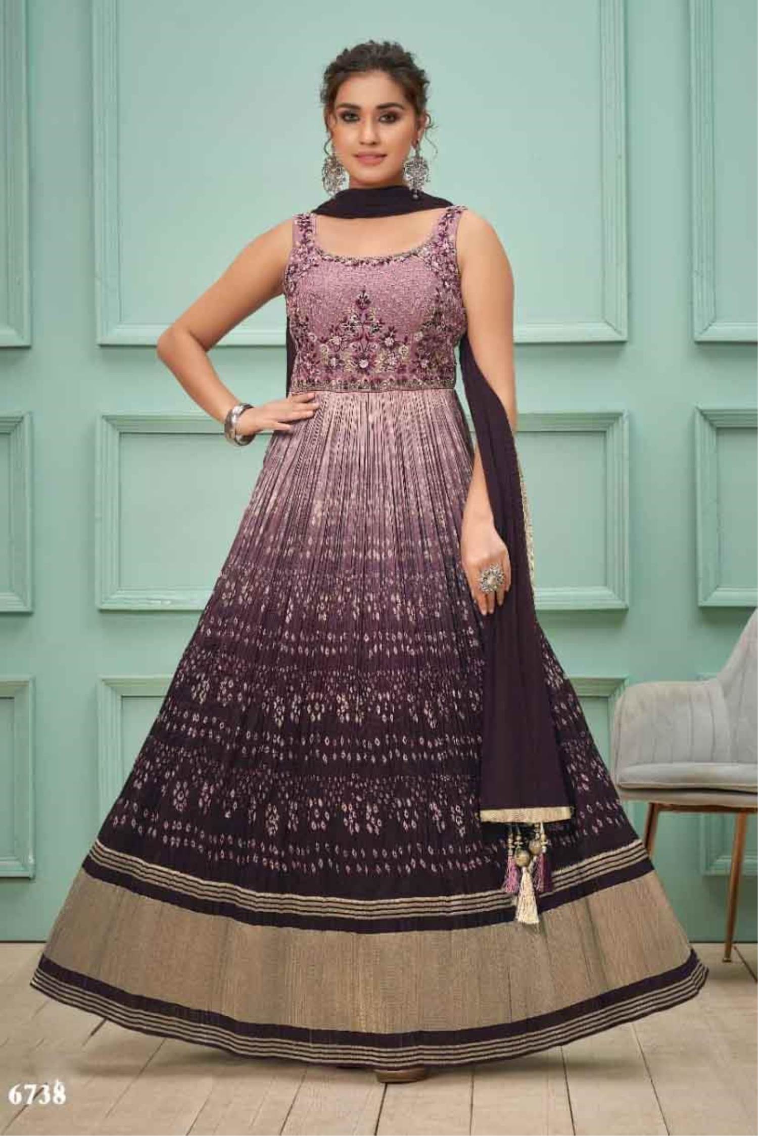 Wine Color Party Wear Designer Gown  ANOKHI FASHION