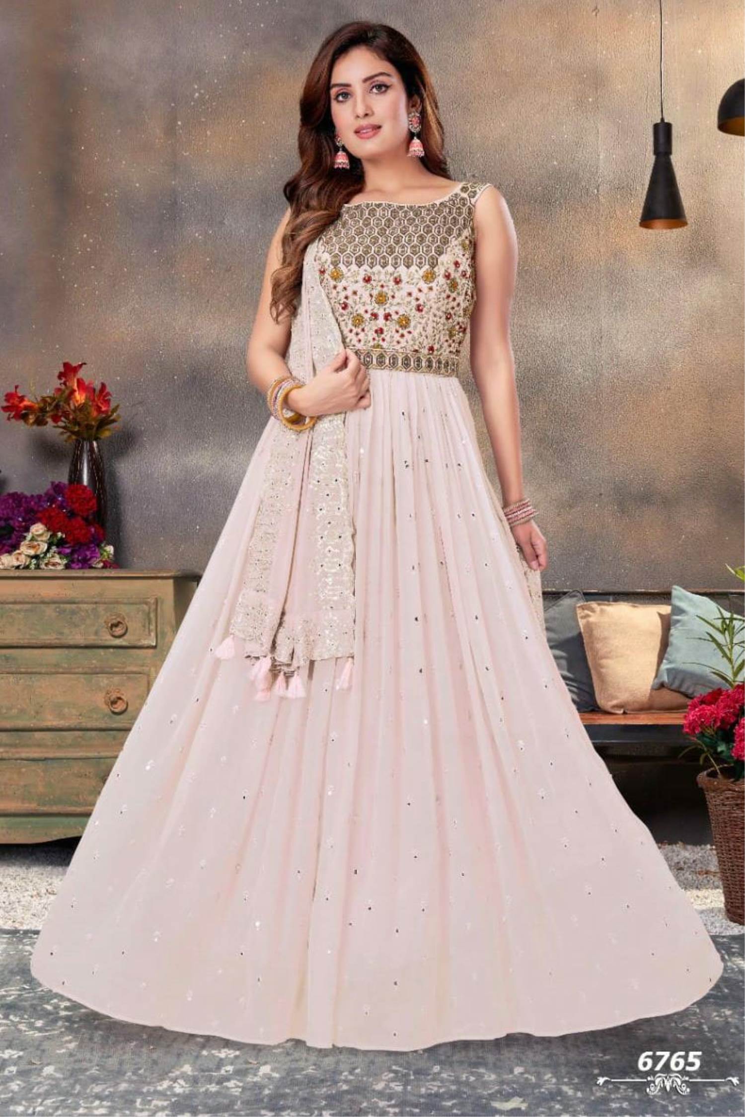 Buy Dusty Pink Sequins Embroidered Net Cocktail Gown Online | Samyakk