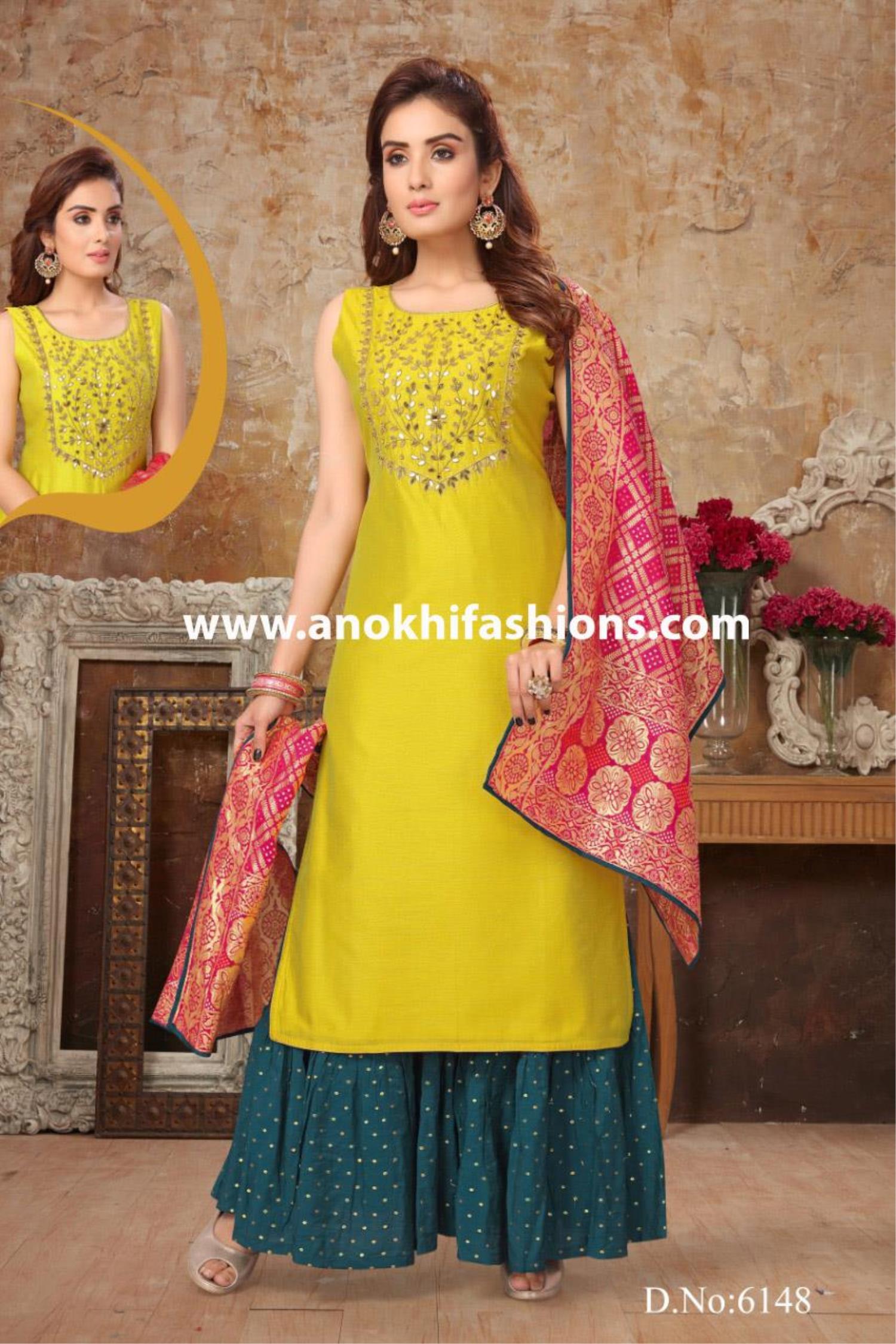 parrot colour sharara suit