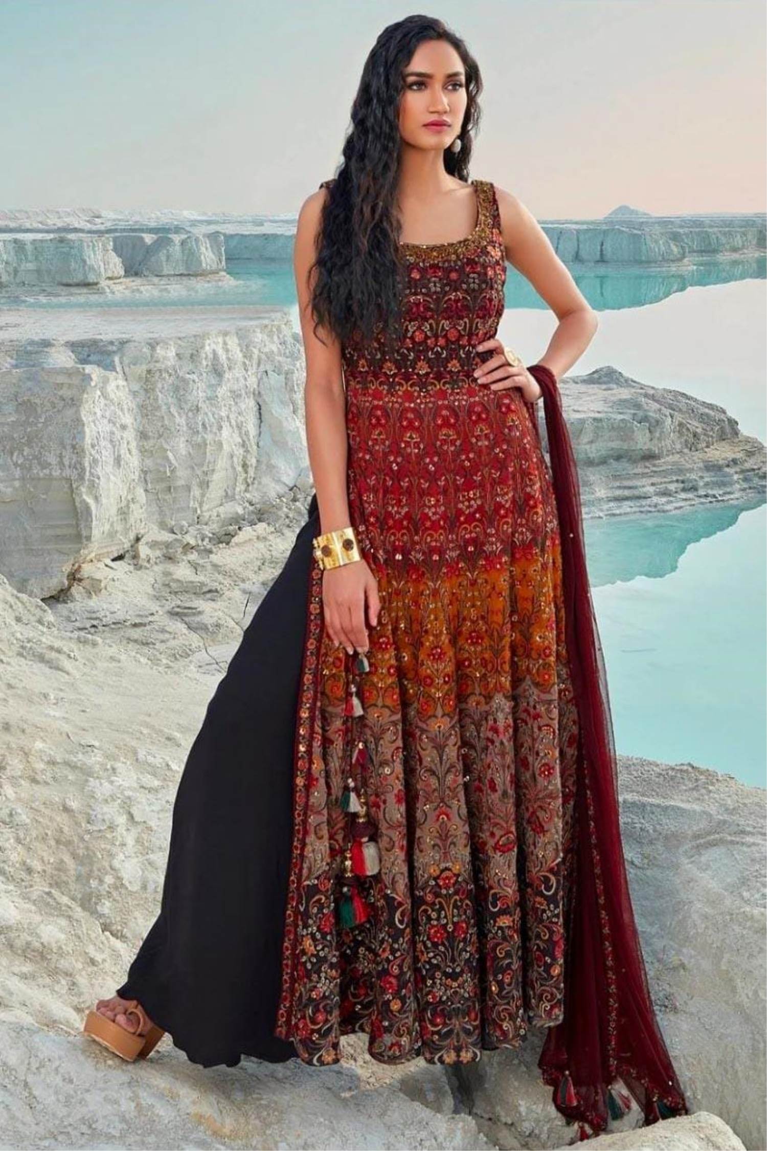 Buy Black Silk Party Wear Embroidery Work Top Palazzo With Jacket Online  From Wholesale Salwar.