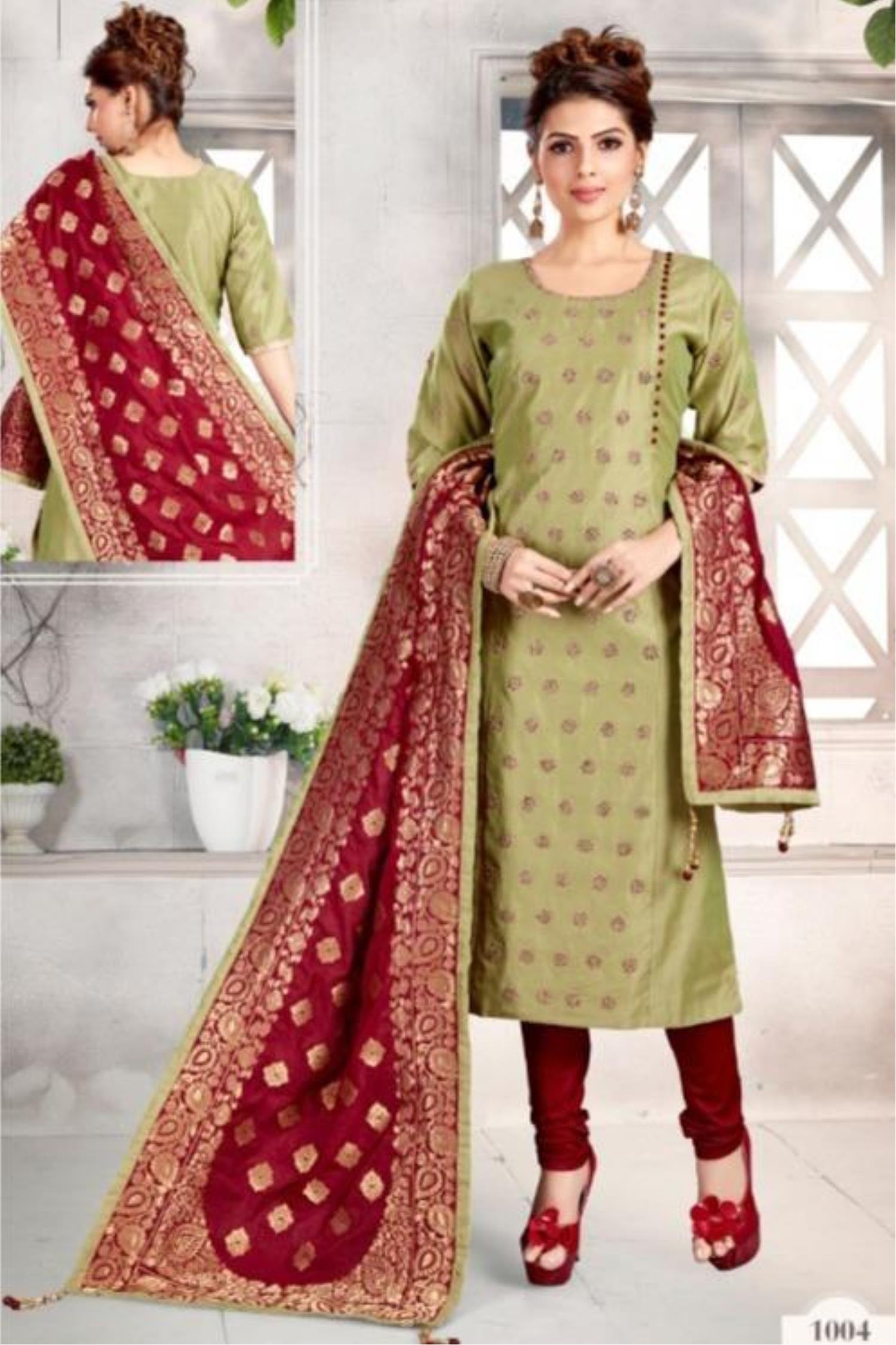 plain punjabi suit with printed dupatta