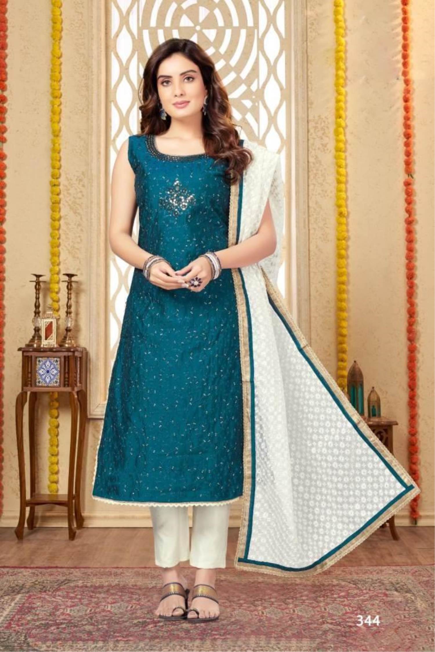 Buy Peacock Blue Zariwork Georgette Unstitched Salwar Suit - Koskii