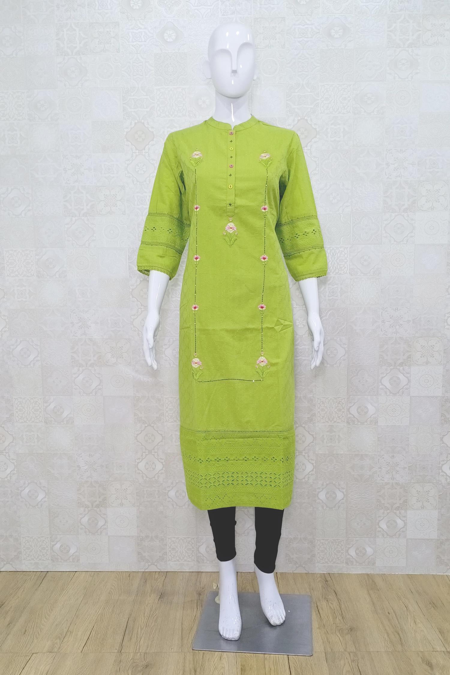 Parrot Color Csaual Wear Straight Kurti :: ANOKHI FASHION