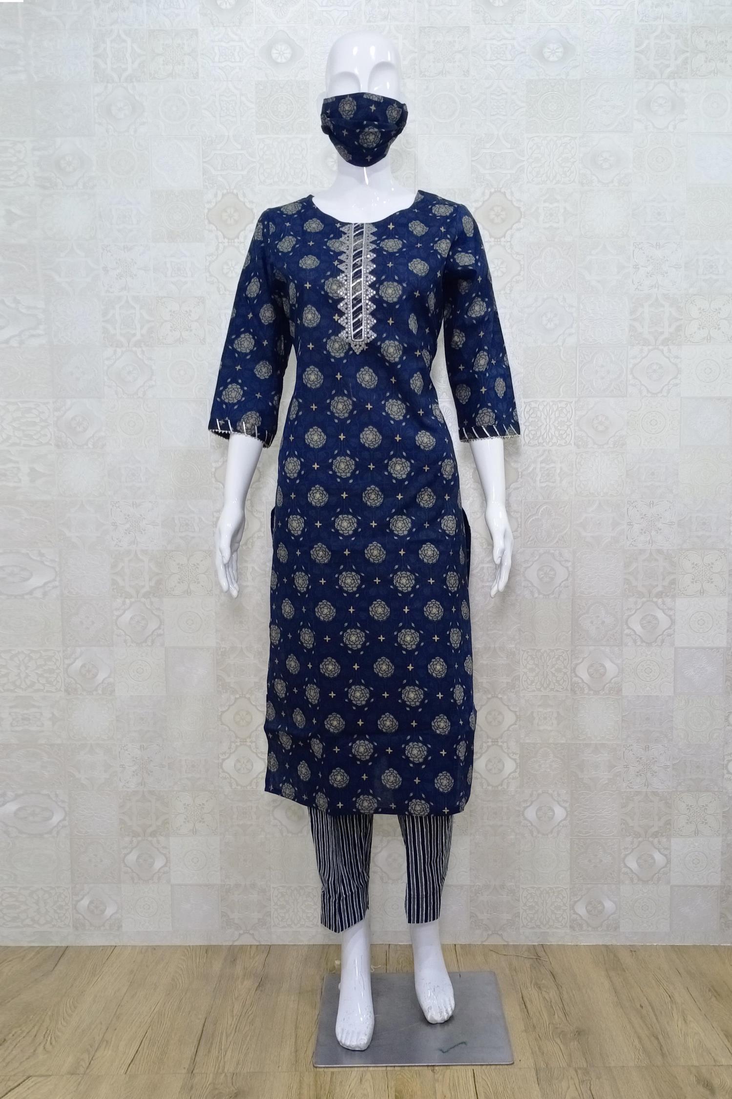 Navy Blue Color Casual Wear Printed Pent Style Kurti Set :: ANOKHI FASHION