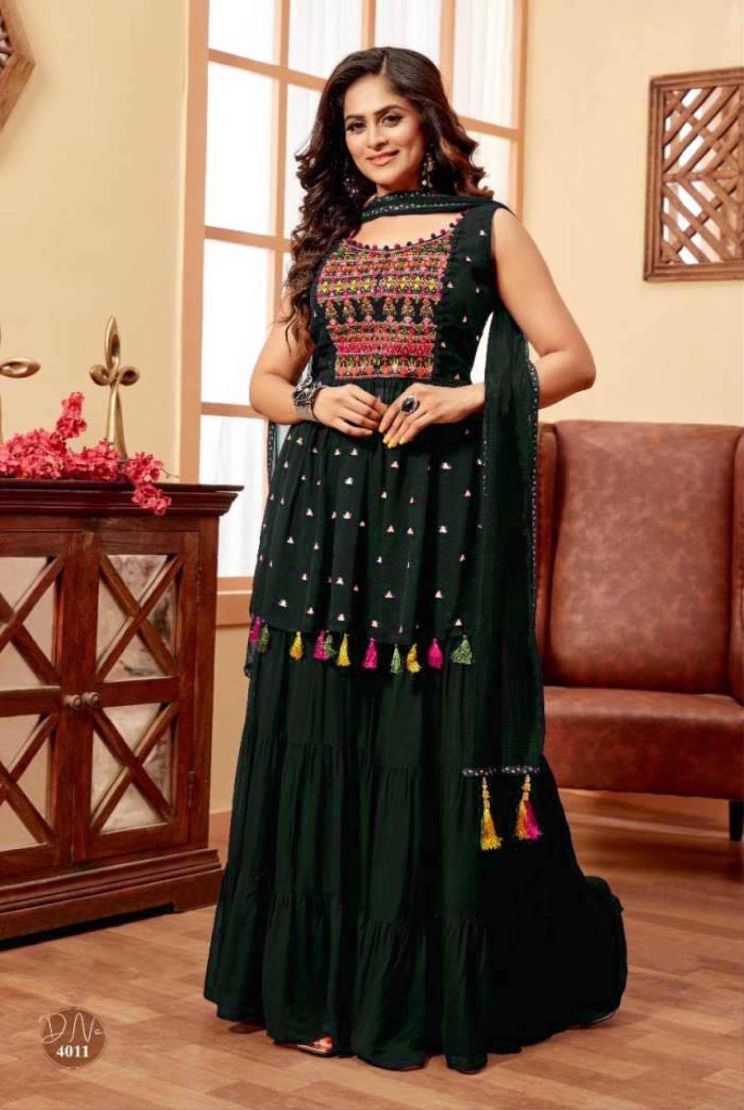Green Color Party Wear Indo Western Gharara Suit :: ANOKHI FASHION