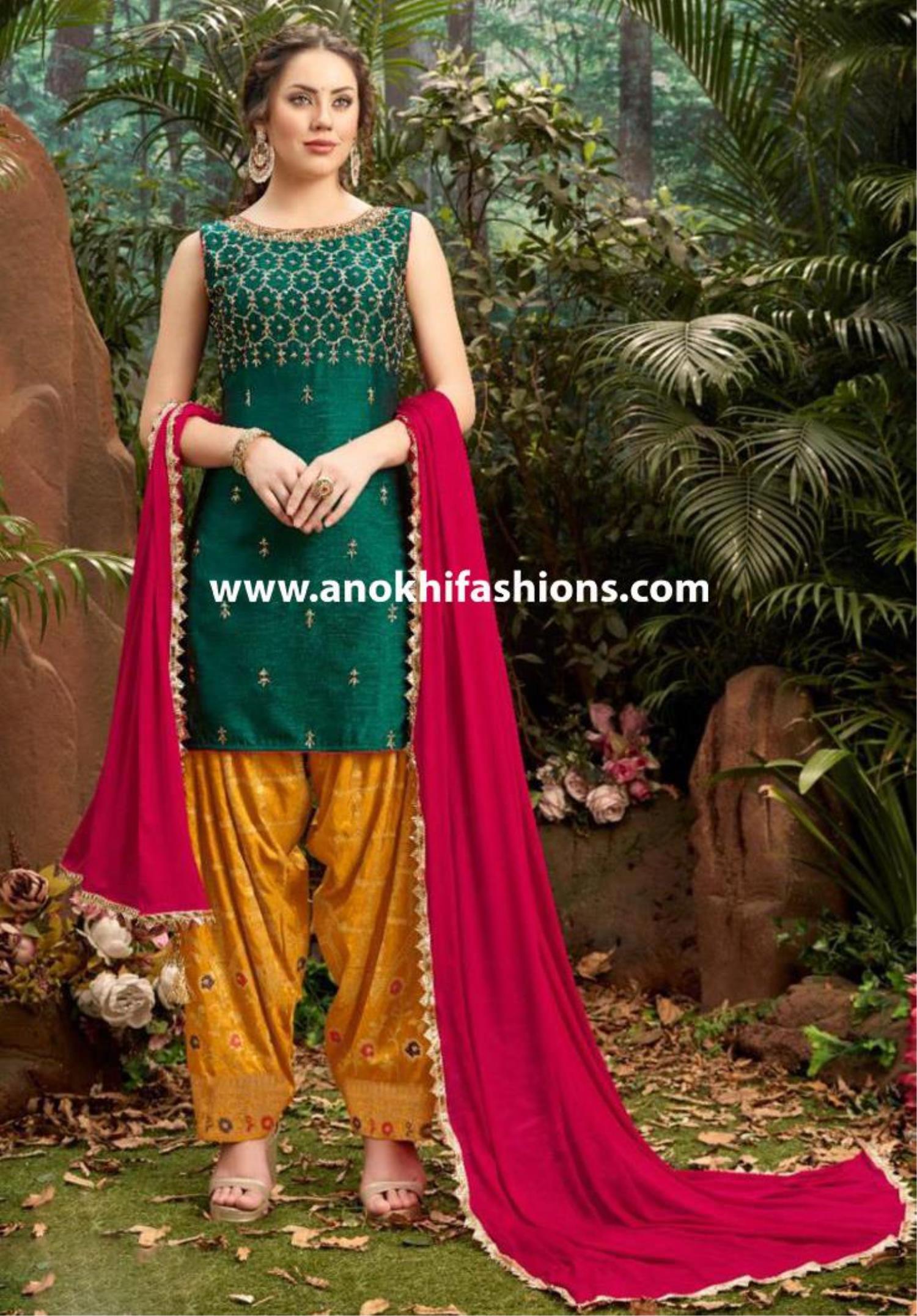 Mustard Yellow Colour Silk Fabric Party Wear Salwar Suit.