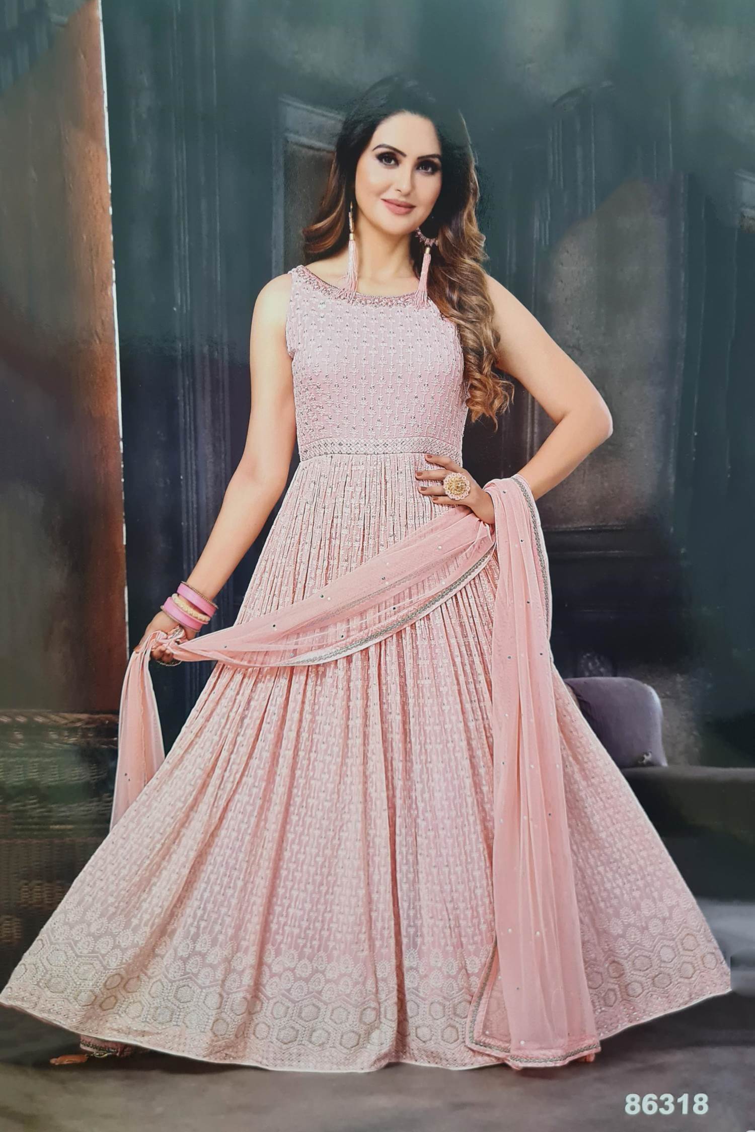 Dark Peach Georgette Embroidered Dress Design by Keerthi Kadire at Pernia's  Pop Up Shop 2024