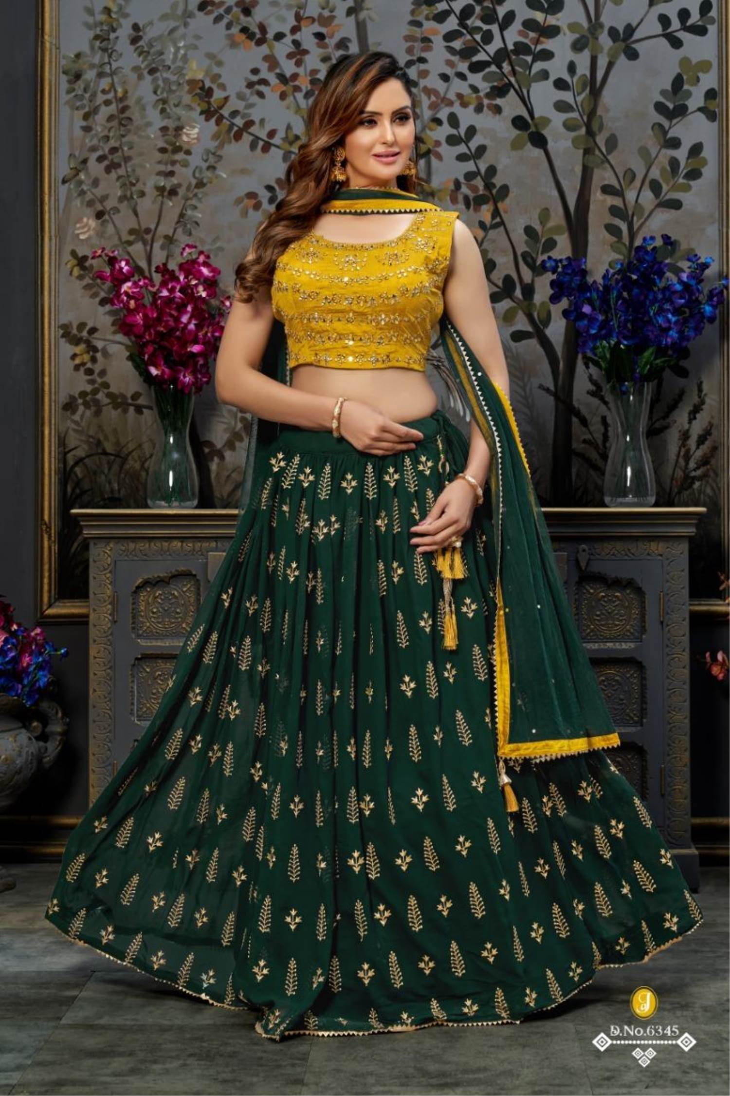 Bridal Lehenga - Royal Multicolor Green & Mustard Embroidered Lehenga –  Empress Clothing