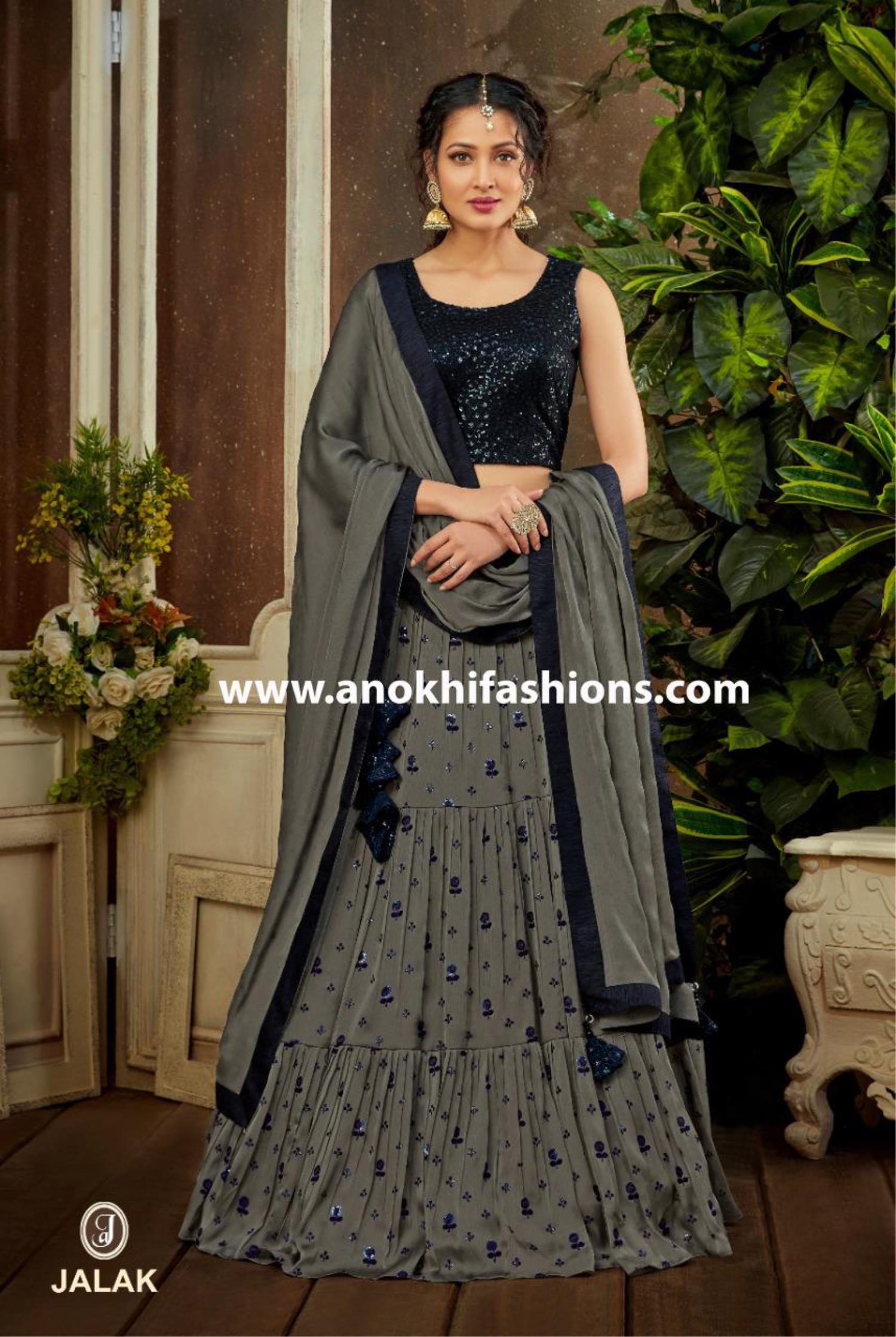 Designer Half Saree Lehenga in Pink Grey Combination - Designerkloth