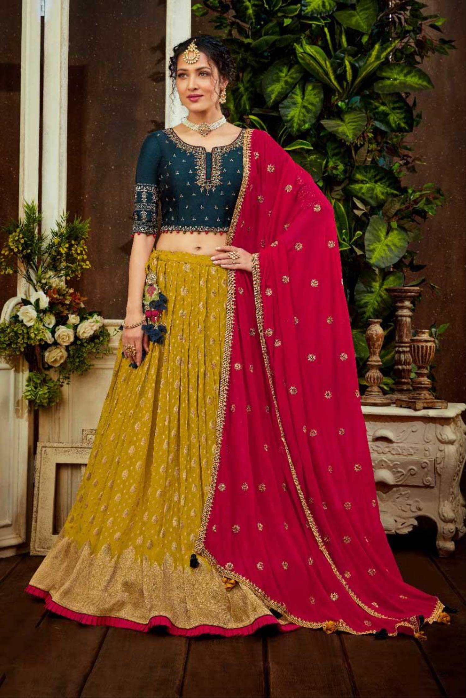 Buy Readiprint Fashions Readiprint Fashions Purple & Peach-Coloured  Embellished Sequinned Semi-Stitched Lehenga & Unstitched Blouse at Redfynd