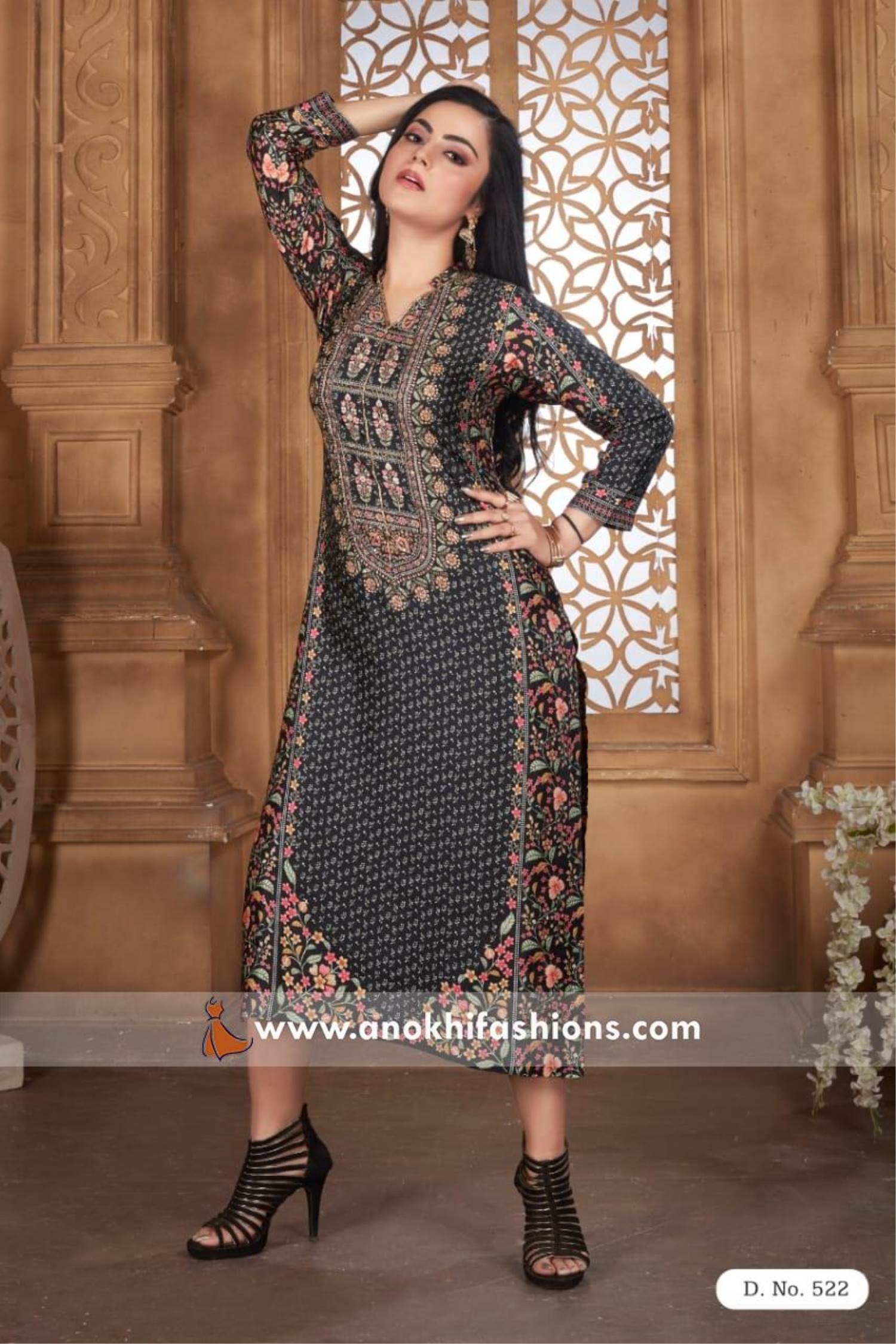 Somras Black & Gold-Toned Yoke Design V-Neck Straight Kurti - Absolutely  Desi