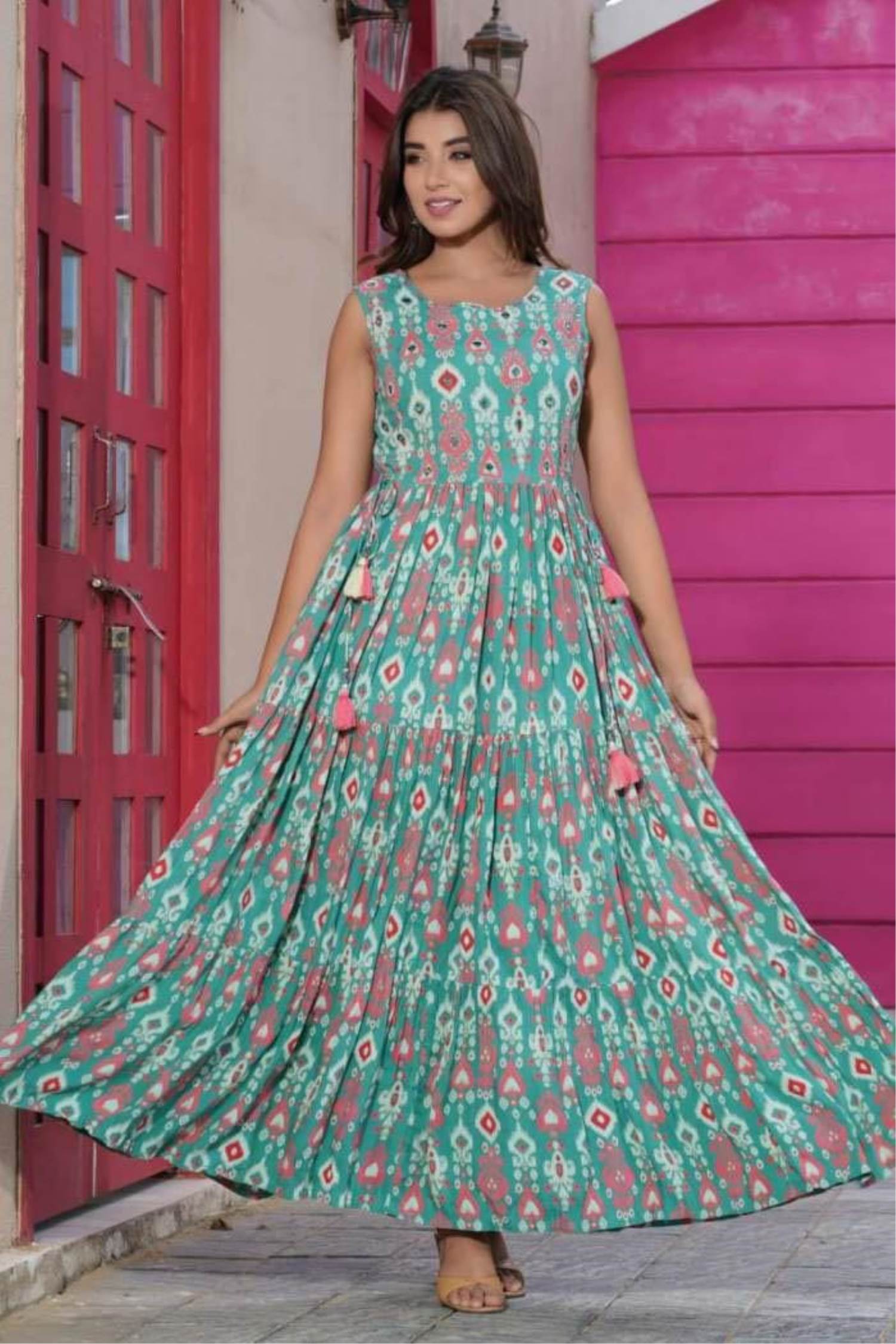 Kajal Mumtaz Multicolor Cotton Printed Gown Kurti – Niharika Fashion