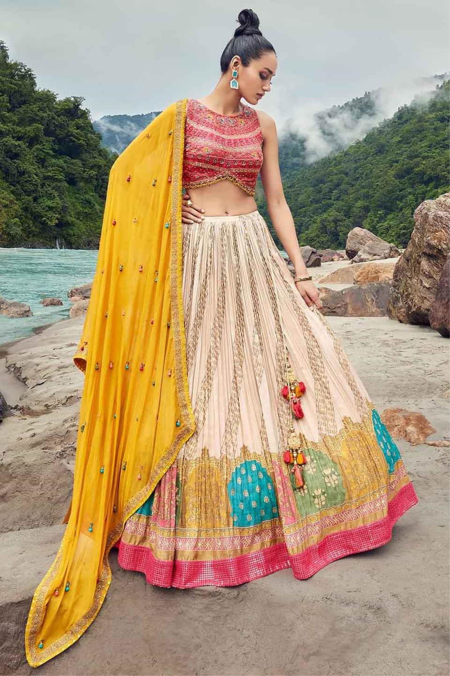 Yellow Net Circular Lehenga Choli 252529