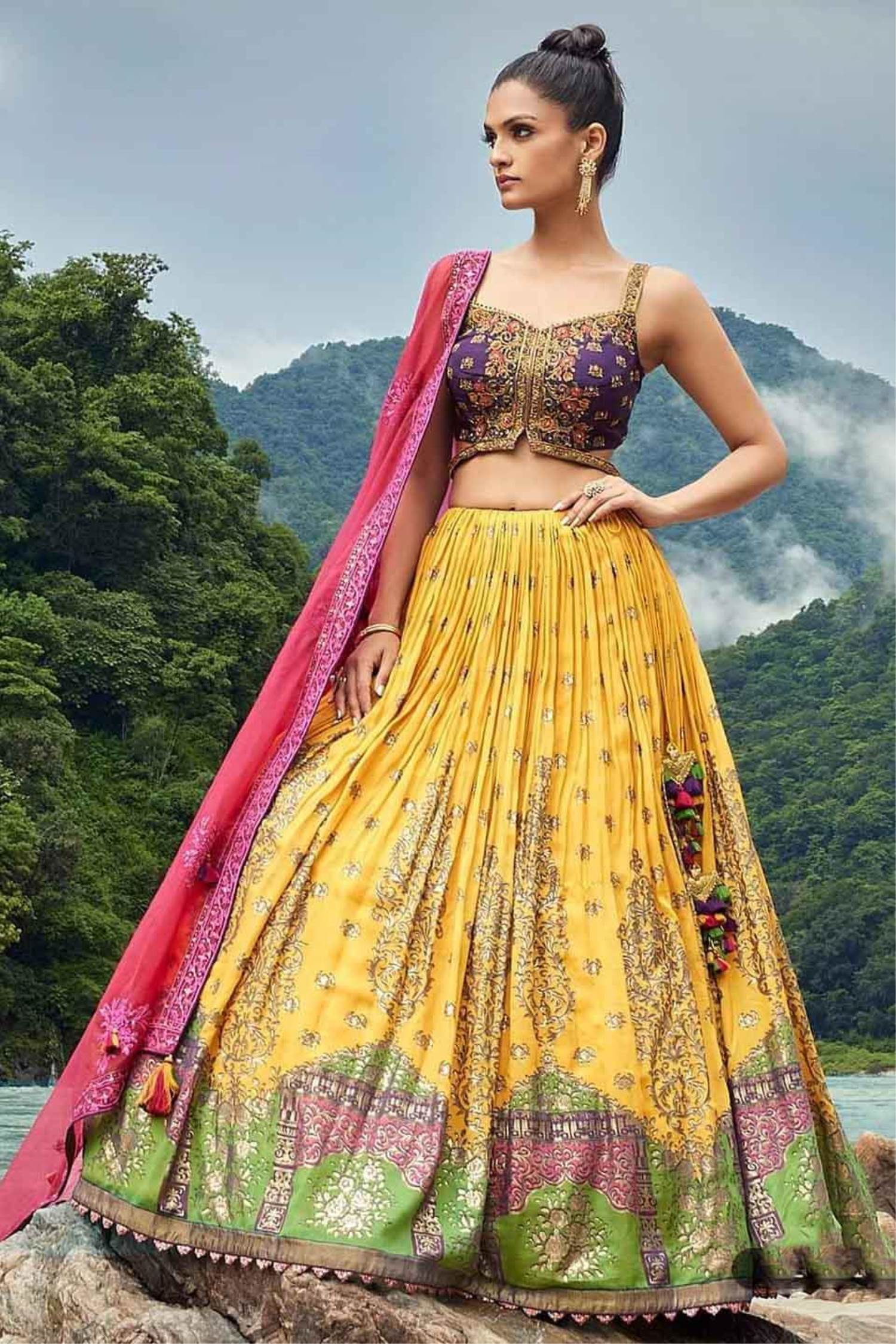 Designer Yellow Lehenga Matched With Purple Blouse #28711 | Buy Online @  DesiClik.com, USA