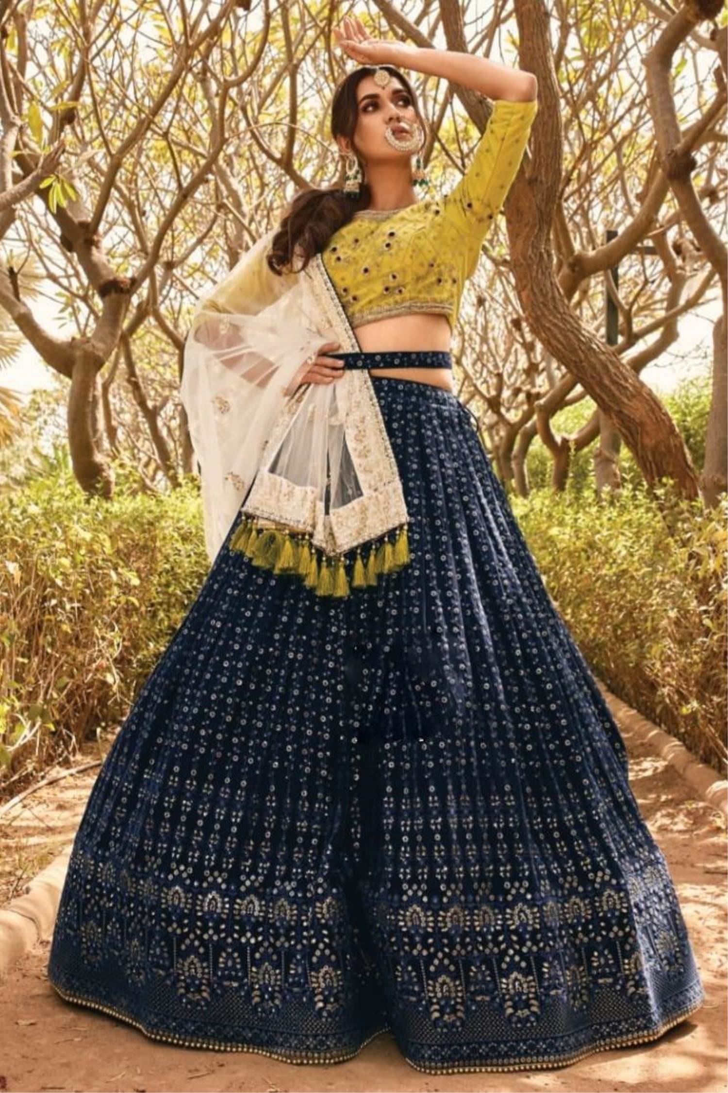 Navy Blue and Green Color Combination Designer Lehenga Choli With