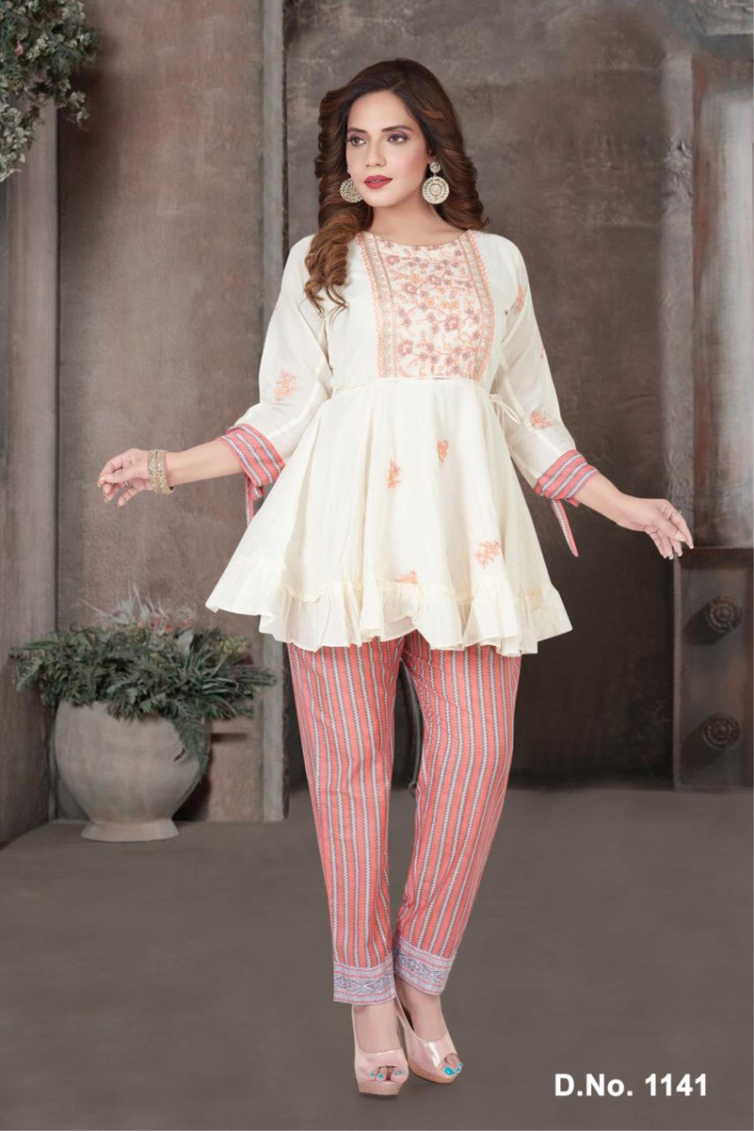 Grey Colour Stitched Long Kurti with Palazzo - Shahi Fits