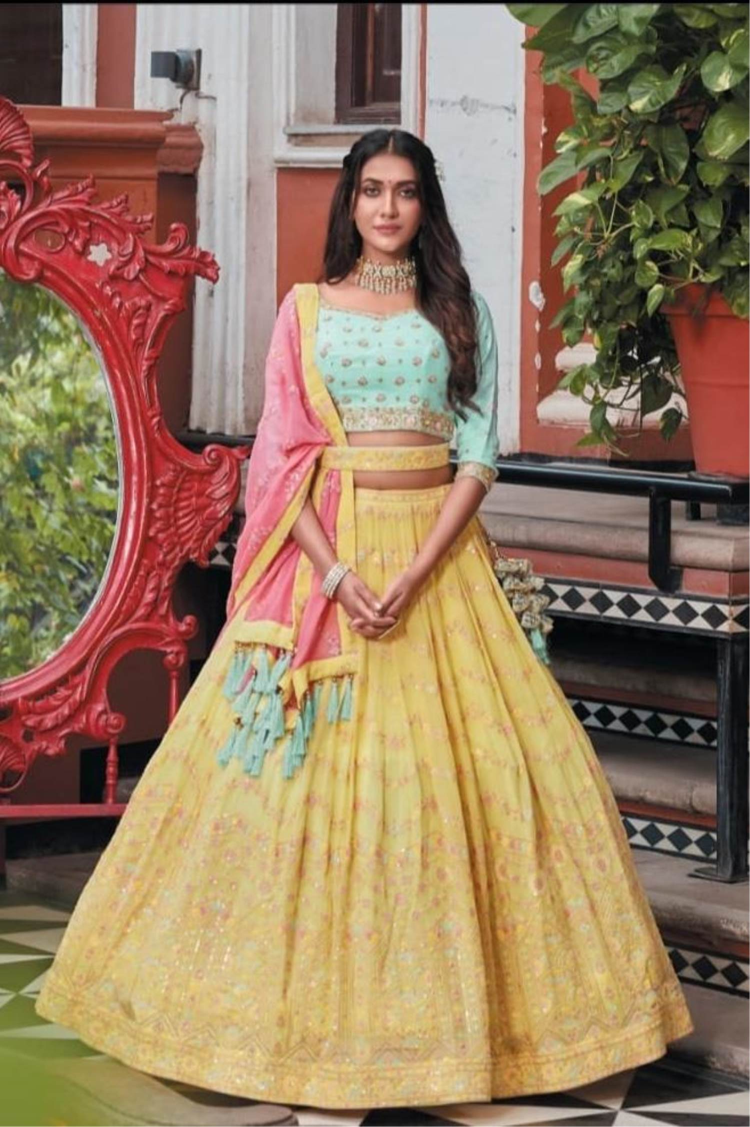 White Color Embroidery Work Lehenga Choli With Belt