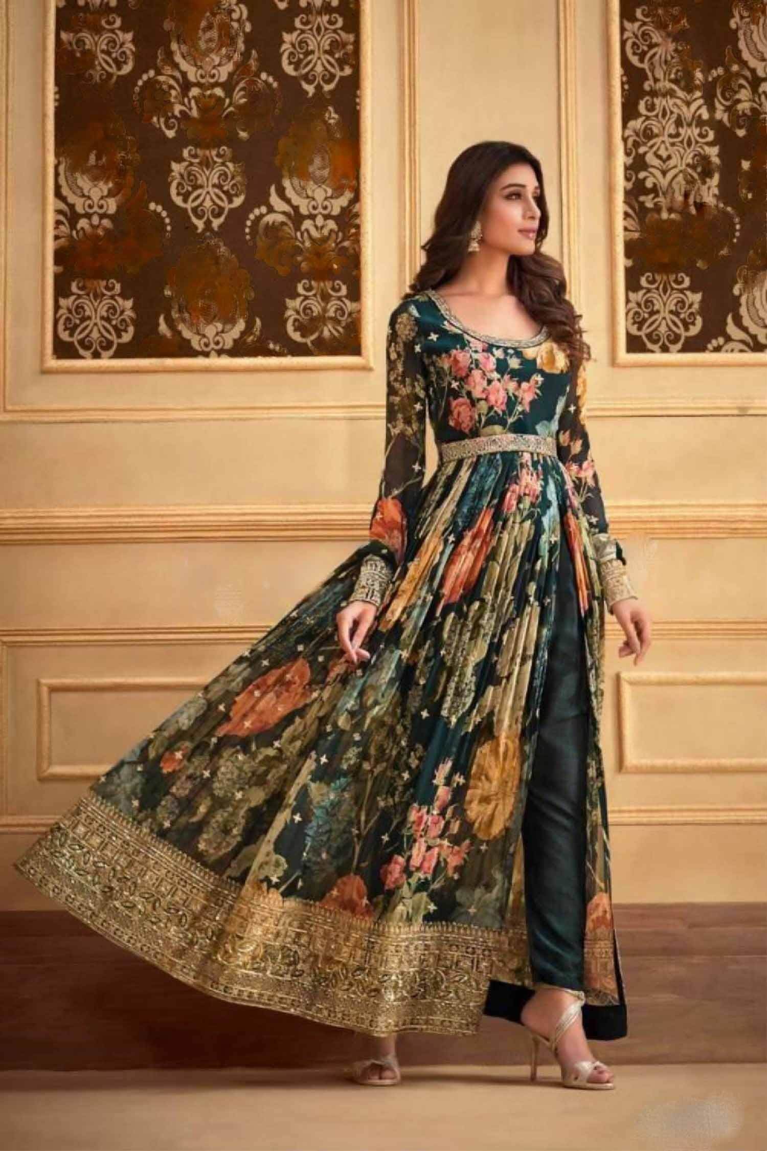 Peacock Color Party Wear Designer Indo western Suit ANOKHI FASHION