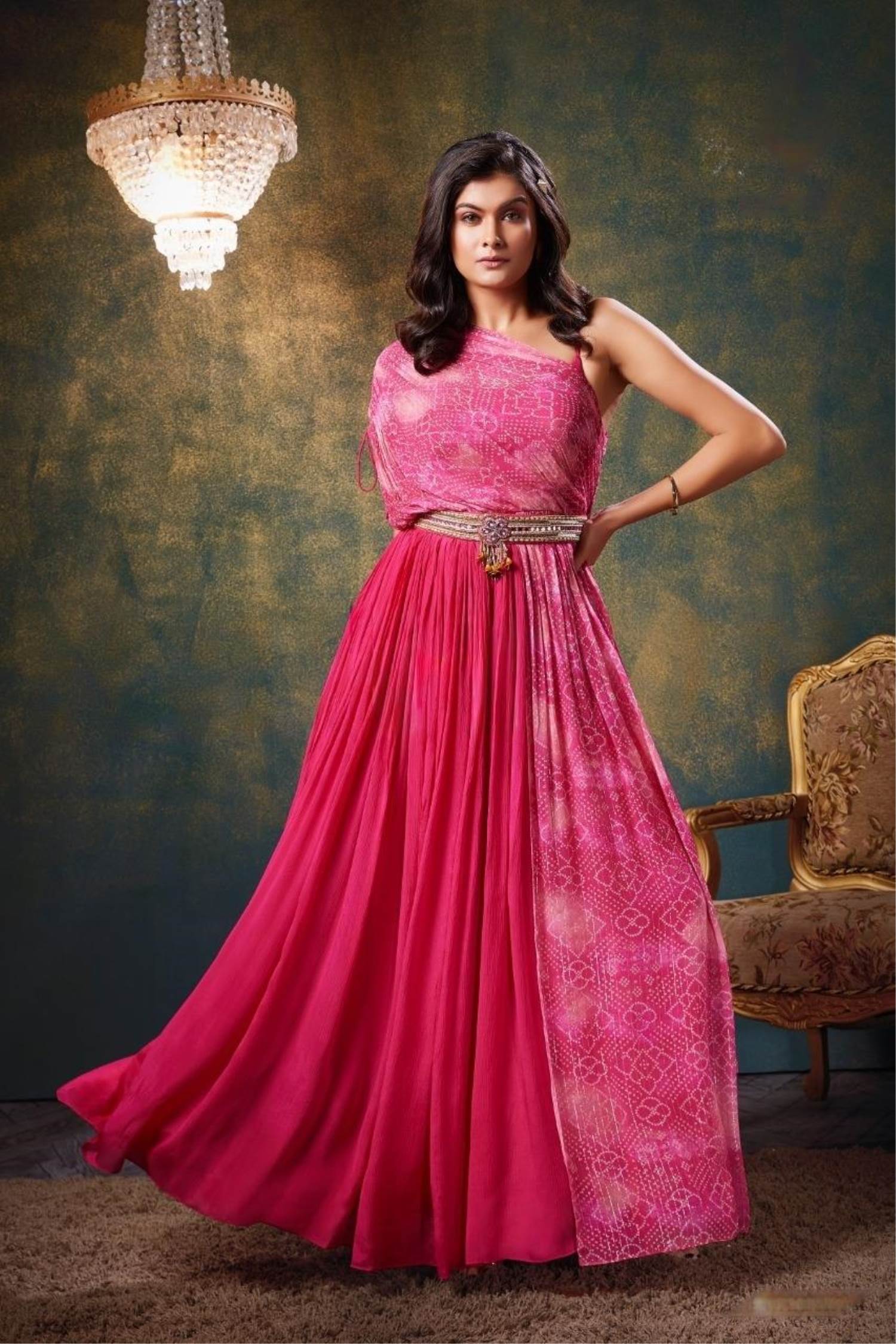 Buy Pink Sequins Silk Gown With Dupatta Online At Zeel Clothing