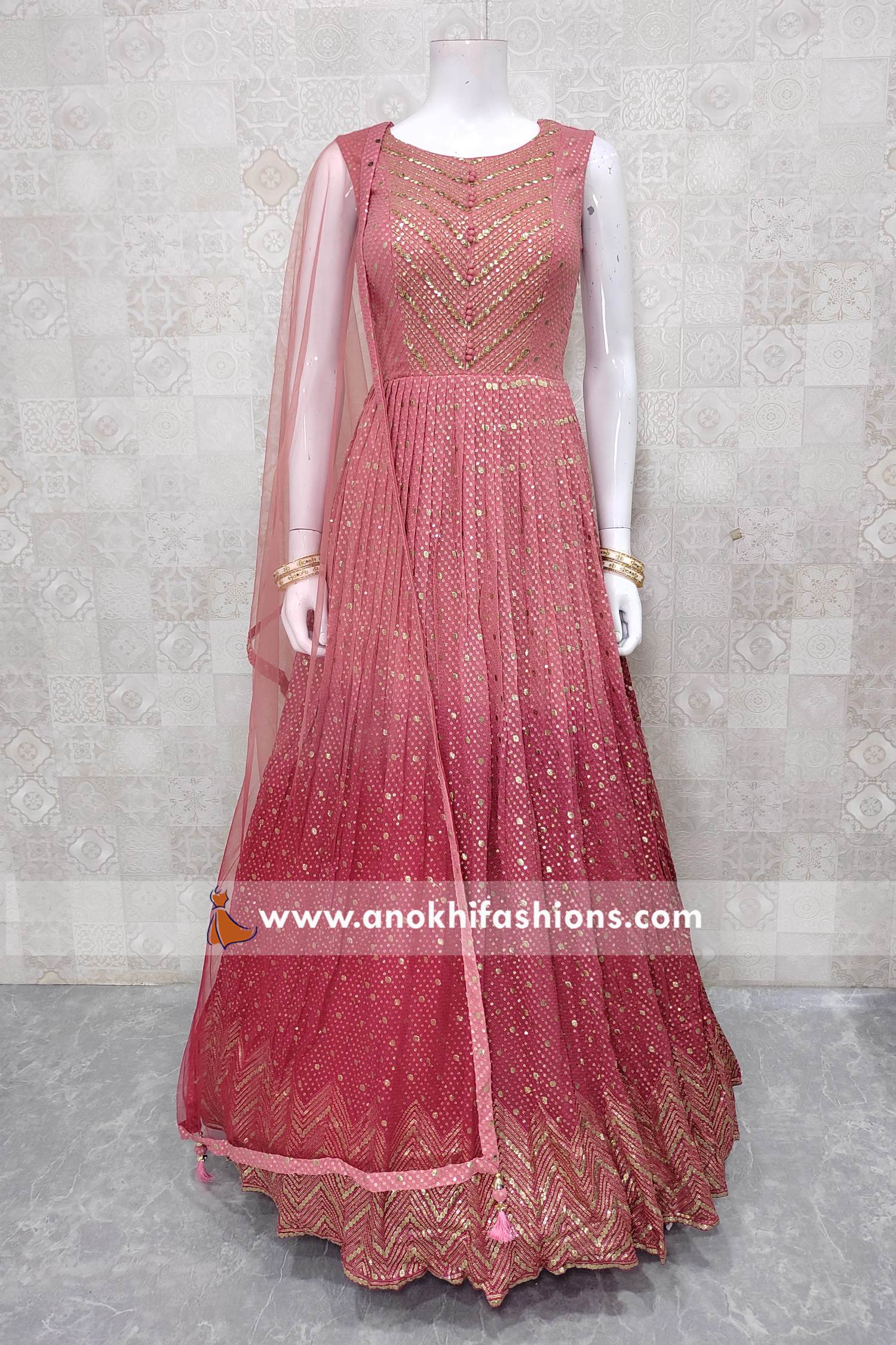 Peach Color Gown With Golden Tassel Detailing - Roop Square