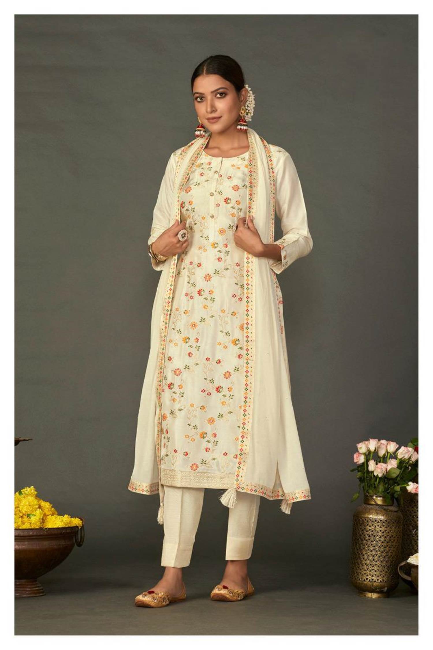 Cream Color Party Wear Designer Kurti Set ANOKHI FASHION